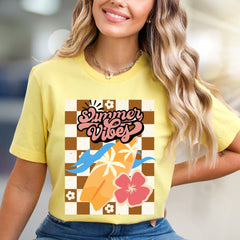"Summer Vibes" Retro Tropic Graphic Tee, a Vacation Chic Pick for Beach Lovers
