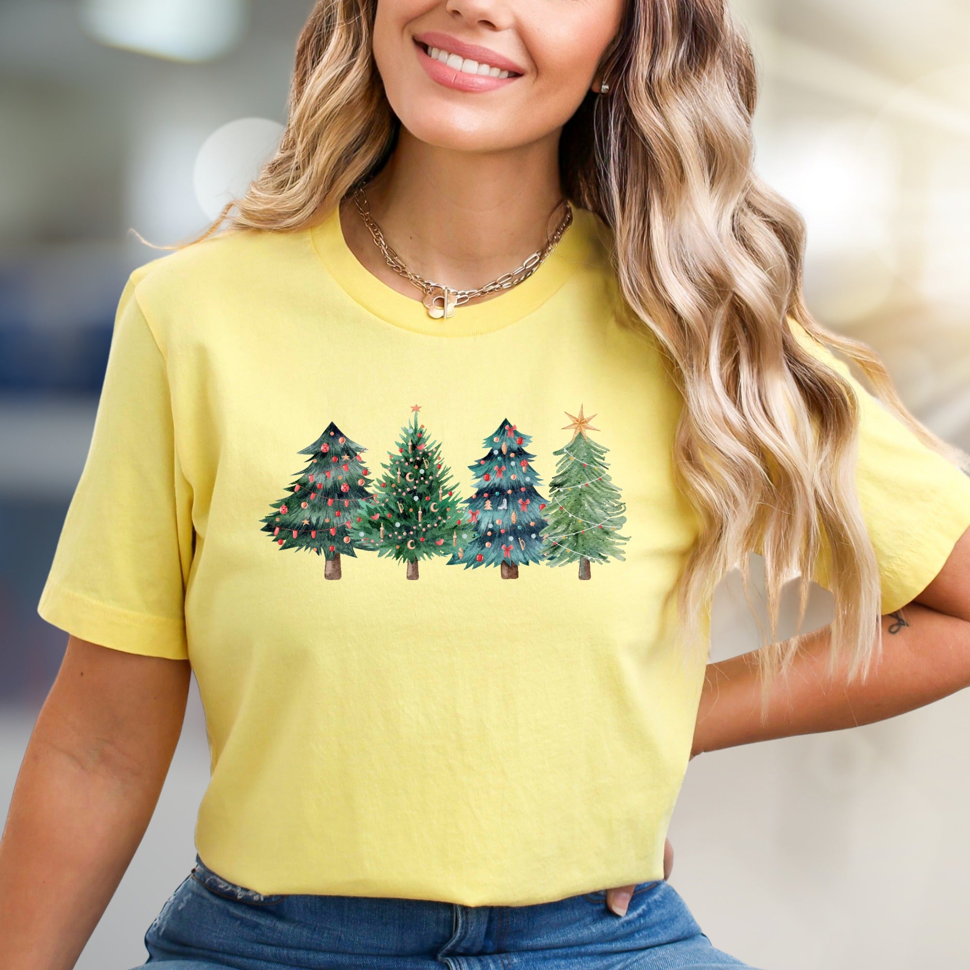 Watercolor Christmas Trees Graphic Tee, a Festive Holiday Pick for Everyone