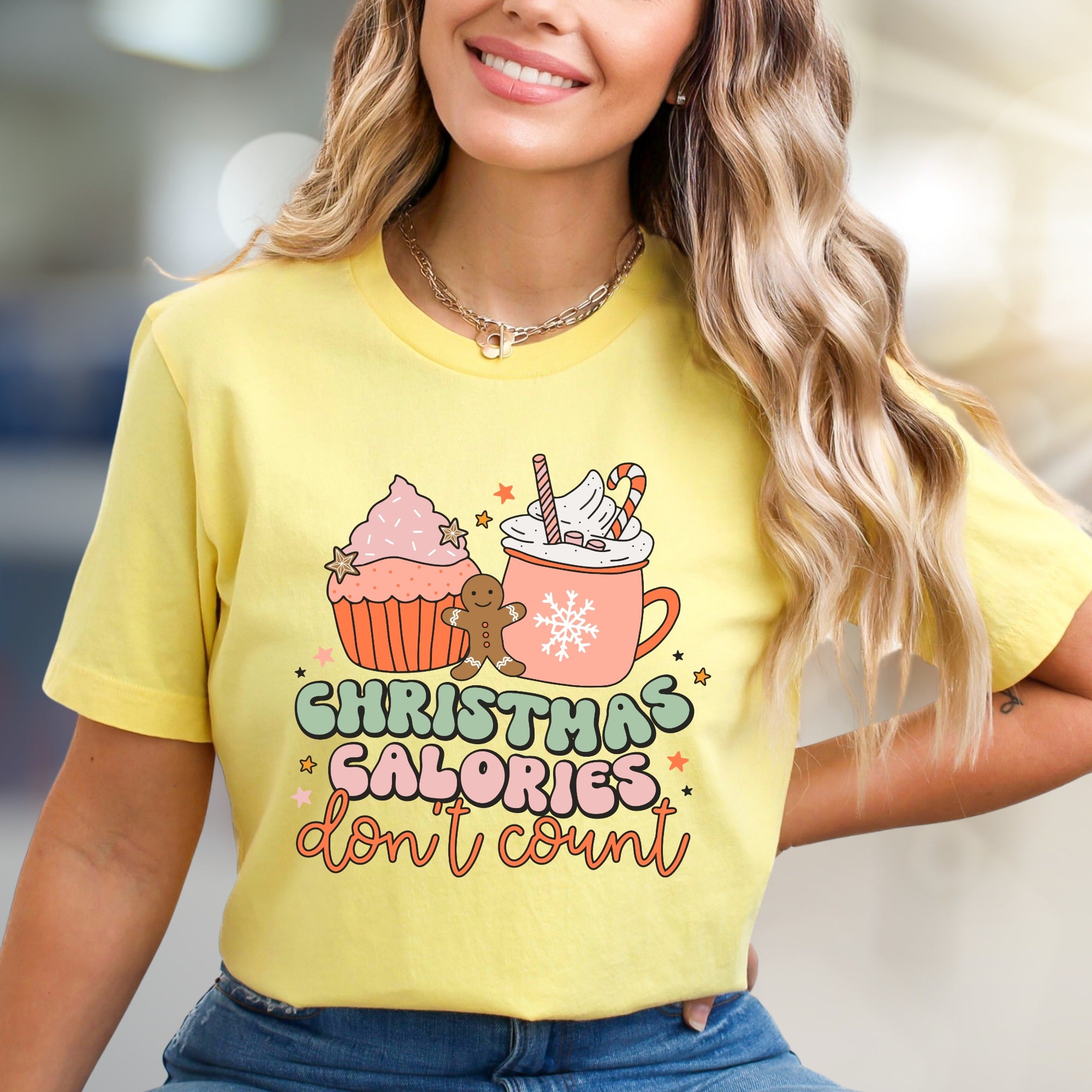 "Christmas Calories Don't Count" Holiday Humor Graphic Tee, A Merry Statement for Foodies