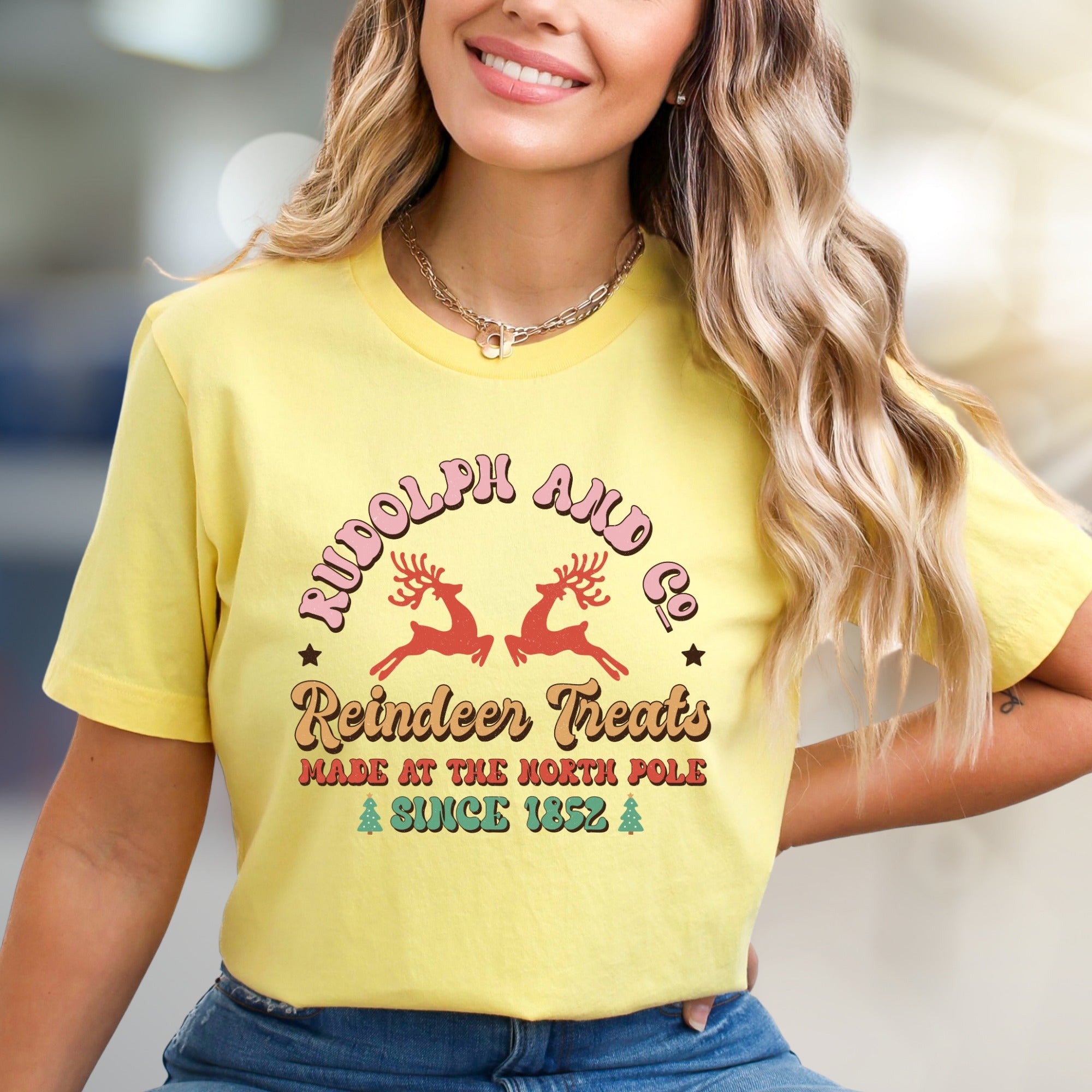 "Rudolph And Co." Reindeer Treats Graphic Tee, a Whimsical Holiday Pick for Enthusiasts