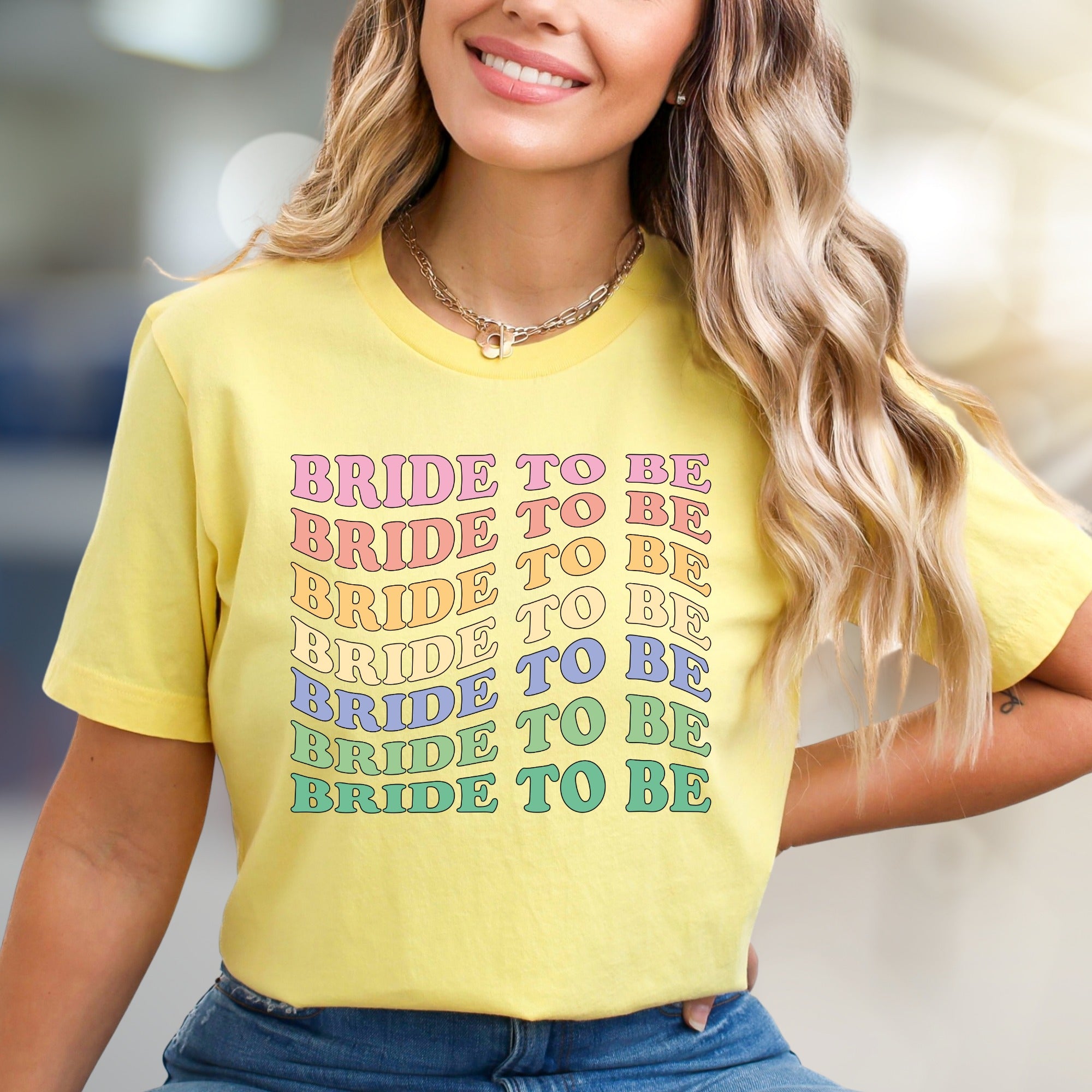 "BRIDE TO BE" Retro Rainbow Graphic Tee, a Bridal Celebration Pick for Future Wives