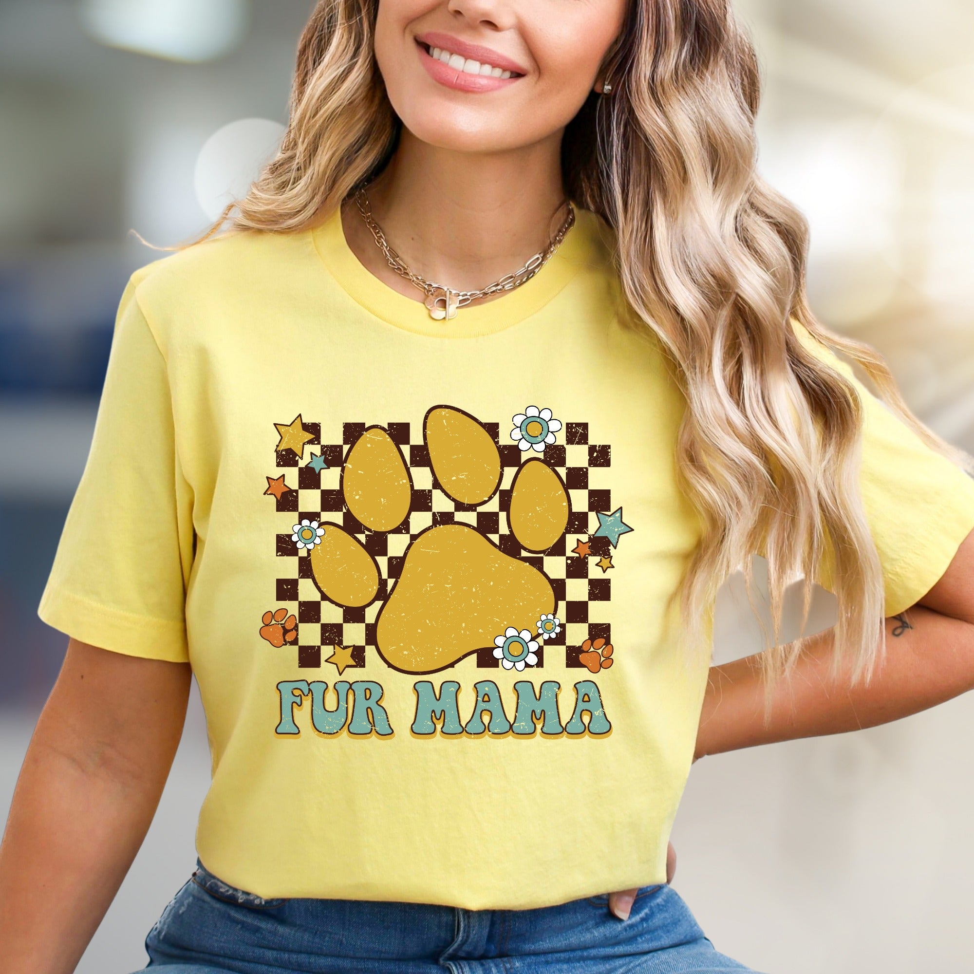 "Fur Mama" Retro Paw Print Graphic Tee, a Pet Lover's Bohemian Pick