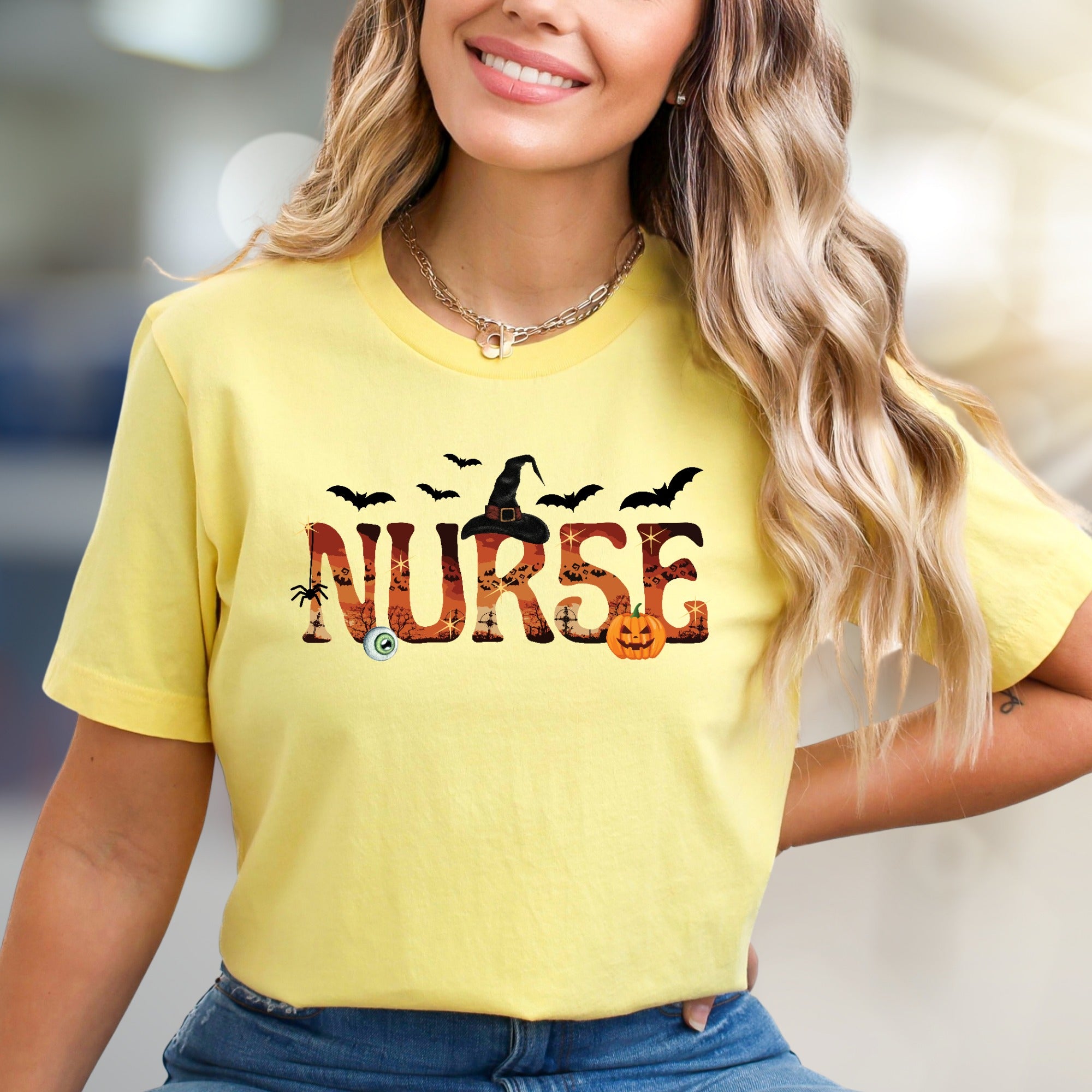 "NURSE" Halloween Graphic Tee, a Spooky Chic Pick for Healthcare Heroes