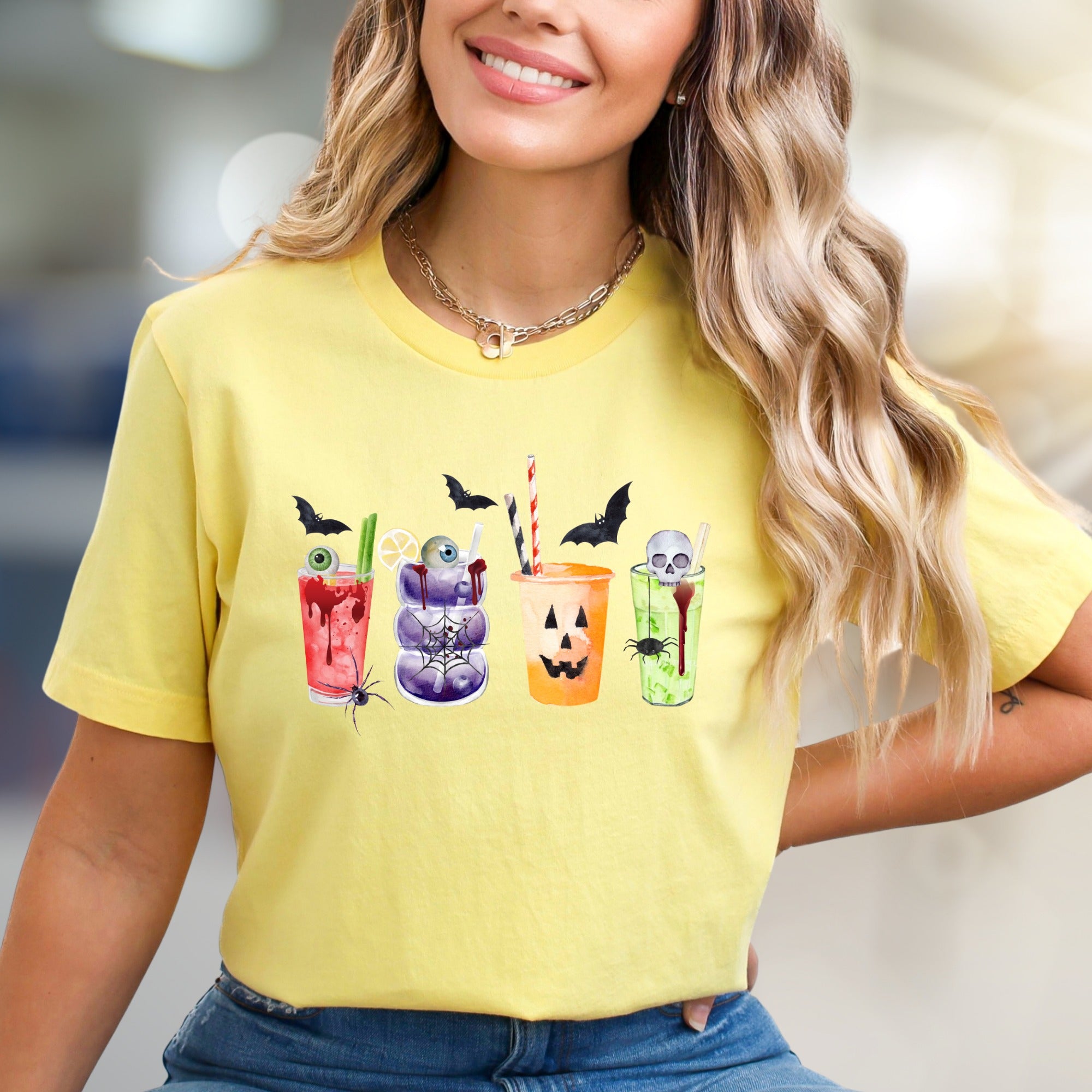 Spooky Sips Halloween Graphic Tee, A Creepy Cocktail Pick for Enthusiasts