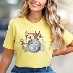 Sewing Machine & Crafty Button Graphic Tee, a Hobbyist's Style Pick for Creators