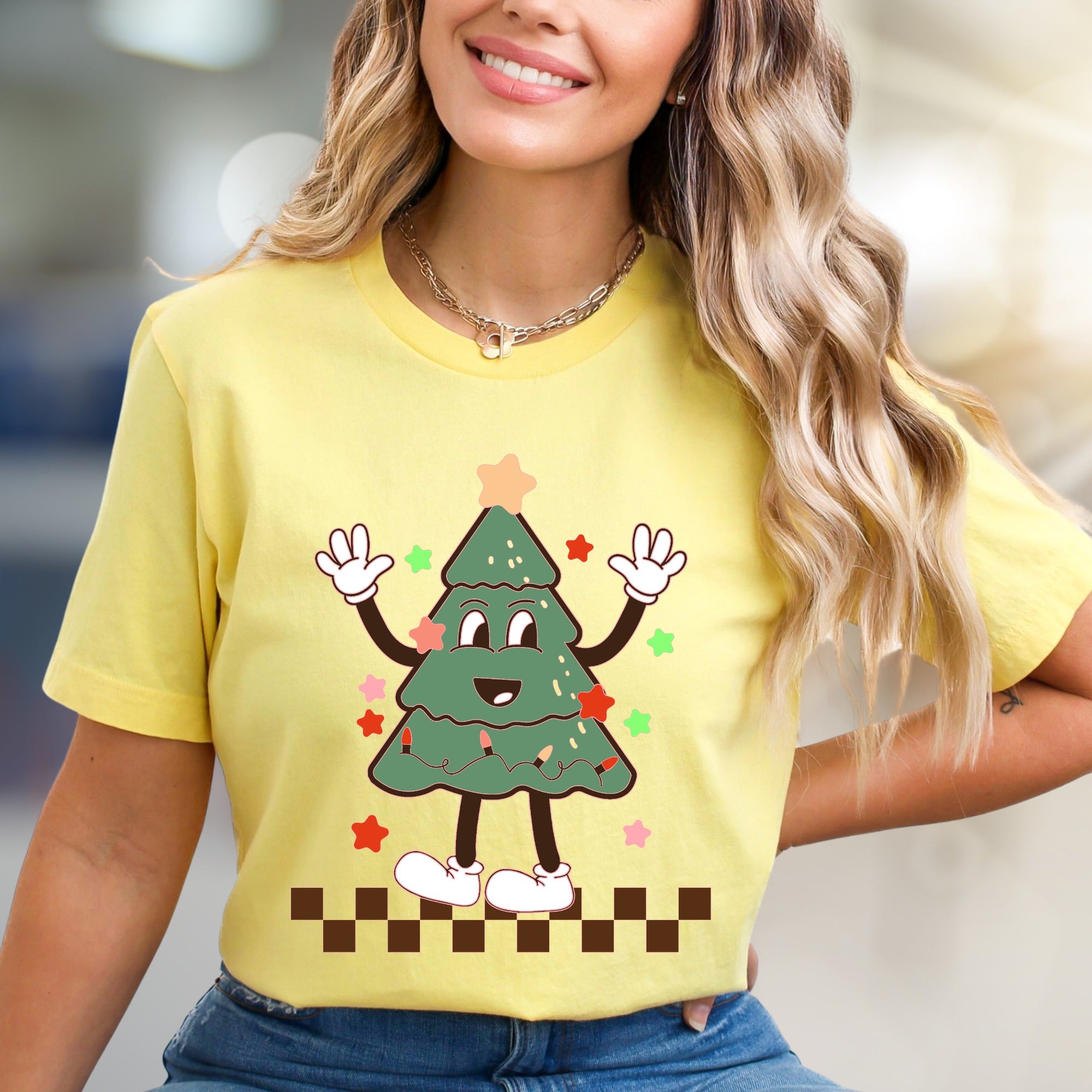 Waving Christmas Tree Retro Graphic Tee, a Festive Holiday Pick for Everyone