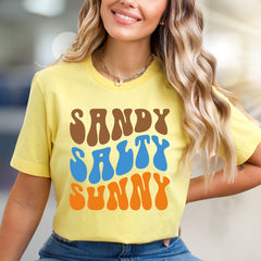 "Sandy Salty Sunny" Retro Summer Graphic Tee, a Beach Lover's Relaxed Pick