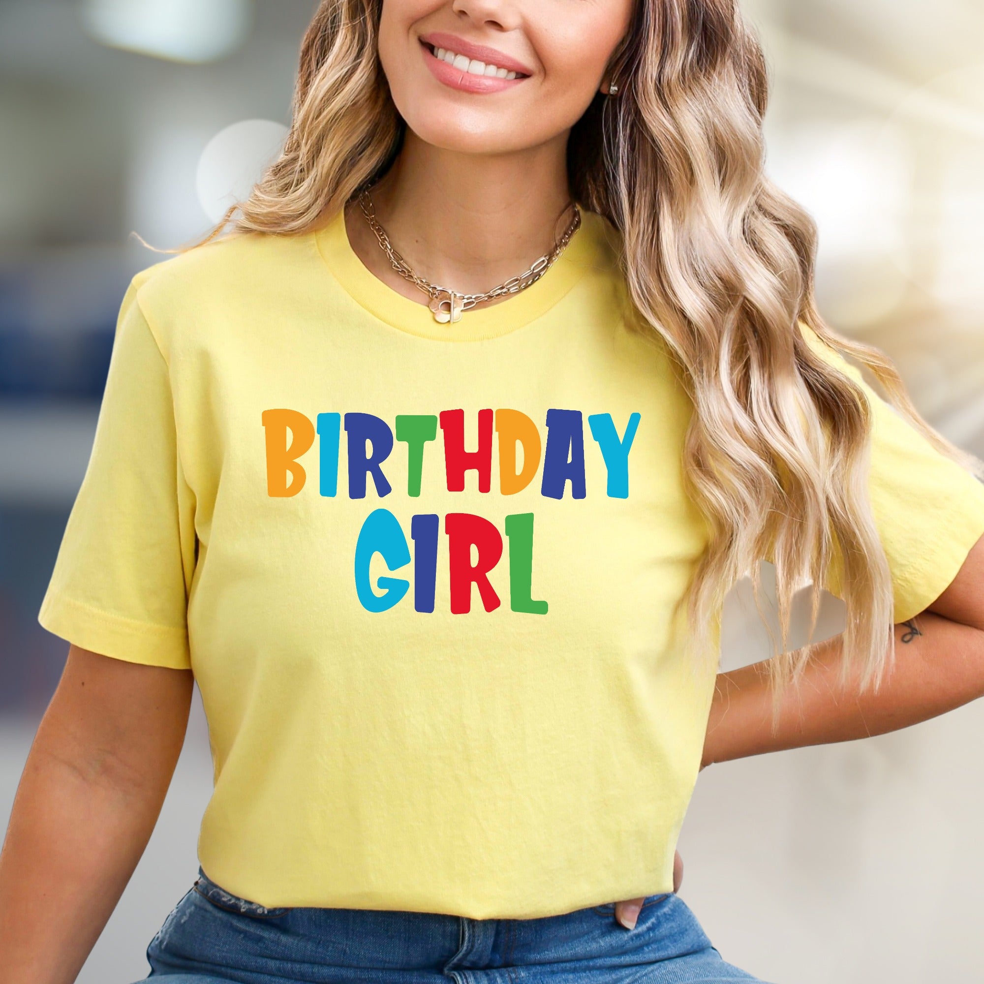 "BIRTHDAY GIRL" Bold Rainbow Graphic Tee, a Celebration Pick for Her Special Day