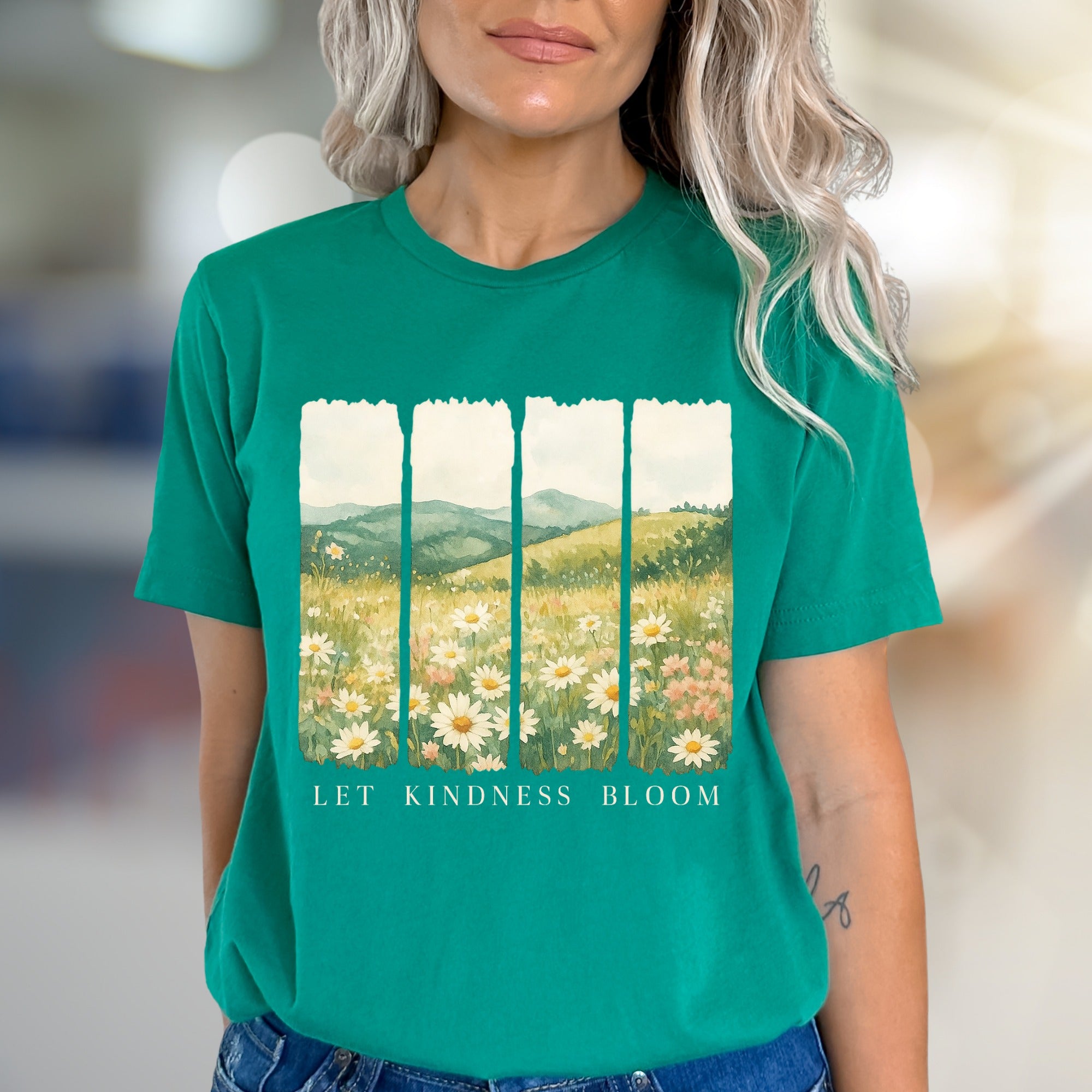 "Let Kindness Bloom" Meadow Graphic Tee, a Nature-Inspired Pick for Uplifters