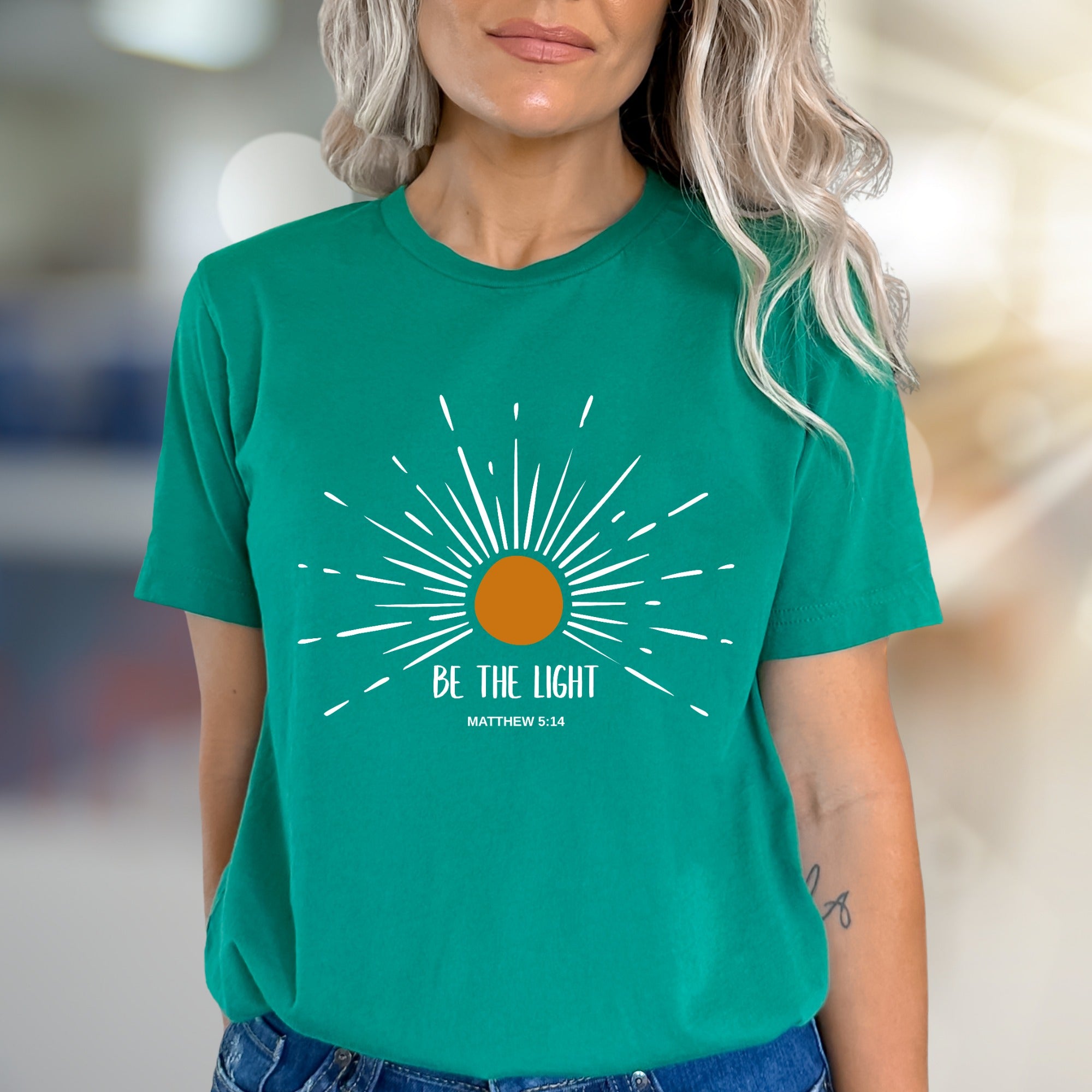 "Be The Light" Matthew 5:14 Scripture Graphic Tee, an Uplifting Christian Pick for Believers