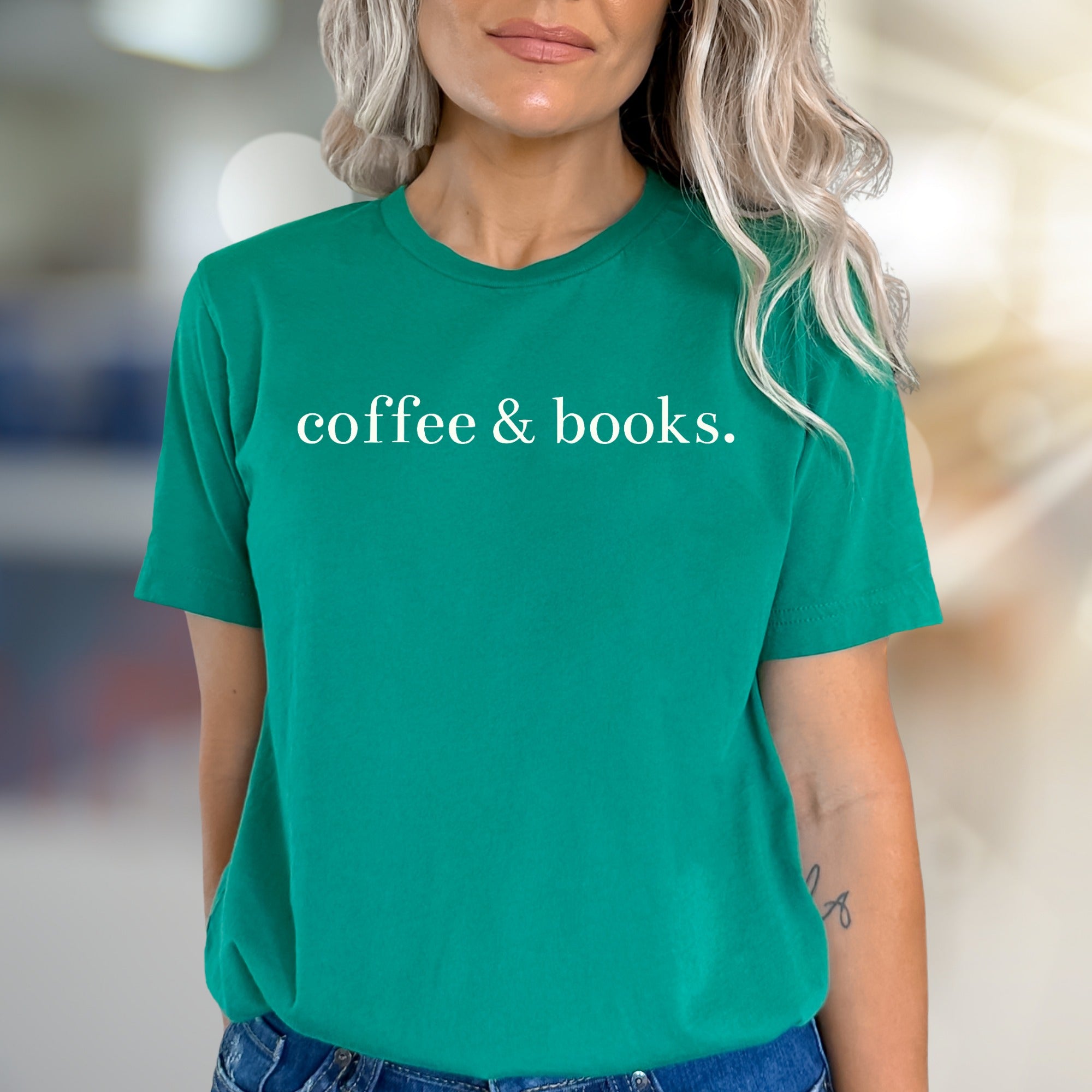 "coffee & books." Cozy Literary Graphic Tee, A Bookworm's Favorite Pick for Relaxing Days