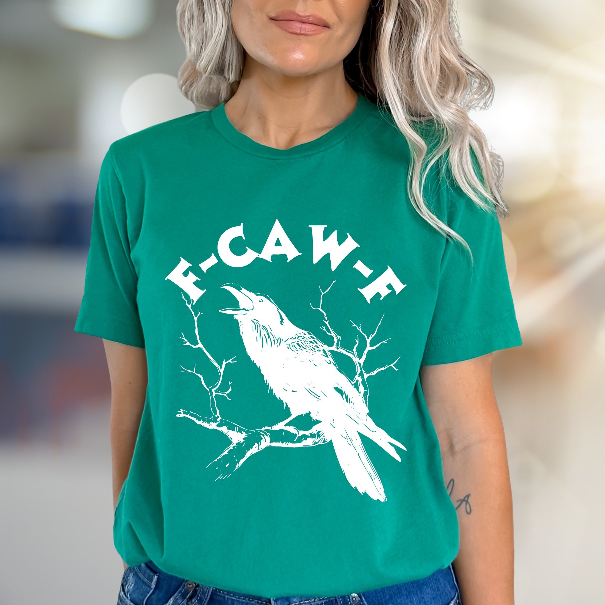 “F-CAW-F” Crow on Branch Graphic Tee, a Spooky Chic Pick for Dark Academics