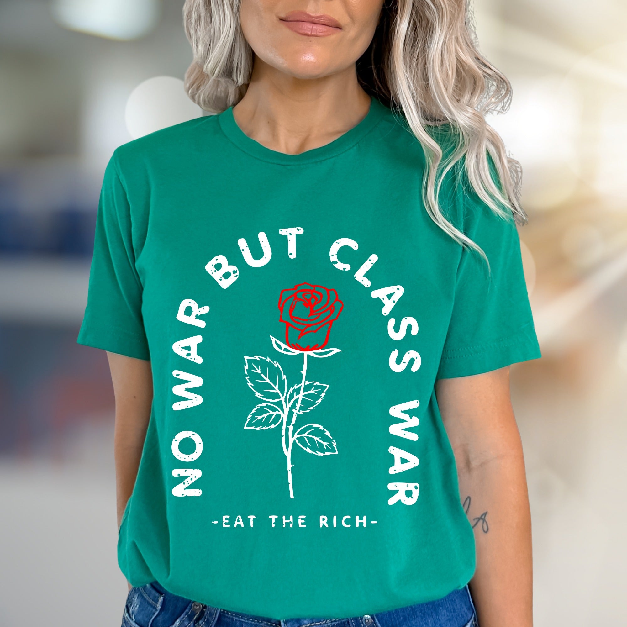 "NO WAR BUT CLASS WAR" Rose Graphic Tee, a Statement Pick for Activists