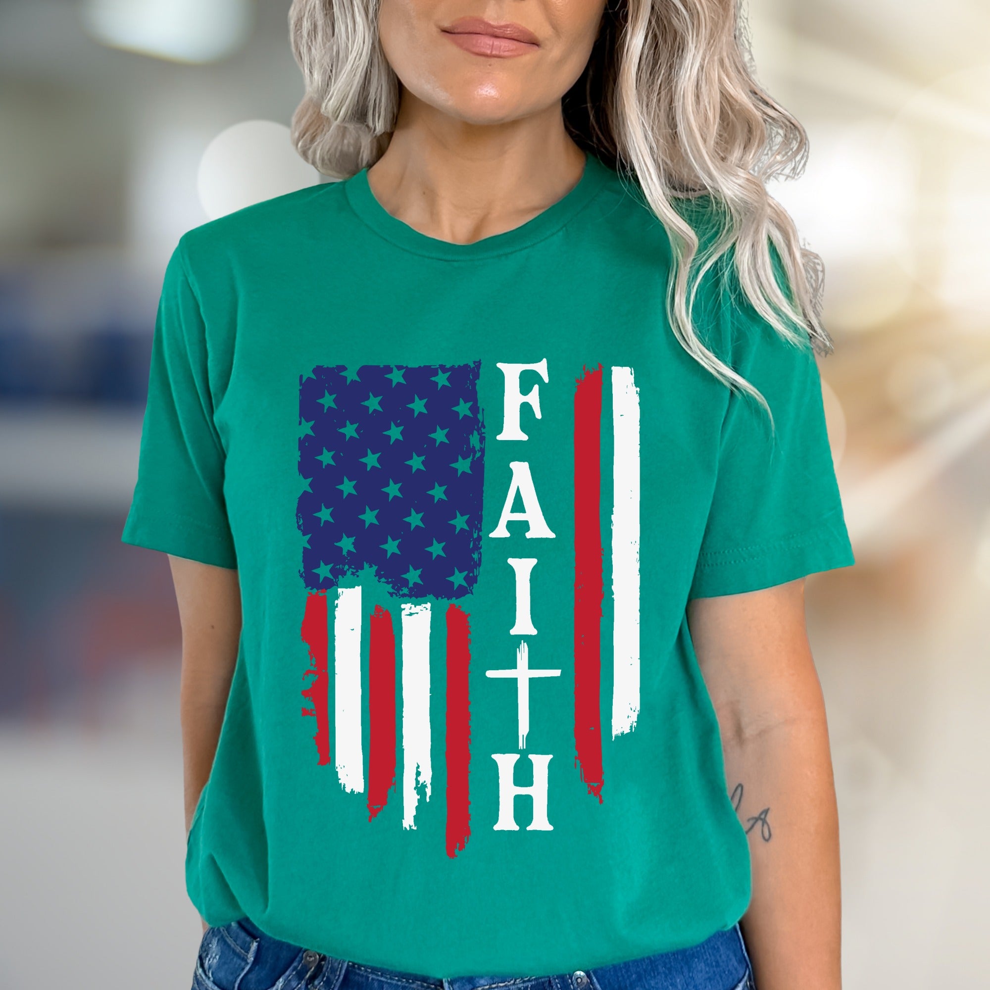 "FAITH" American Flag Graphic Tee, a Patriotic Expression for Believers