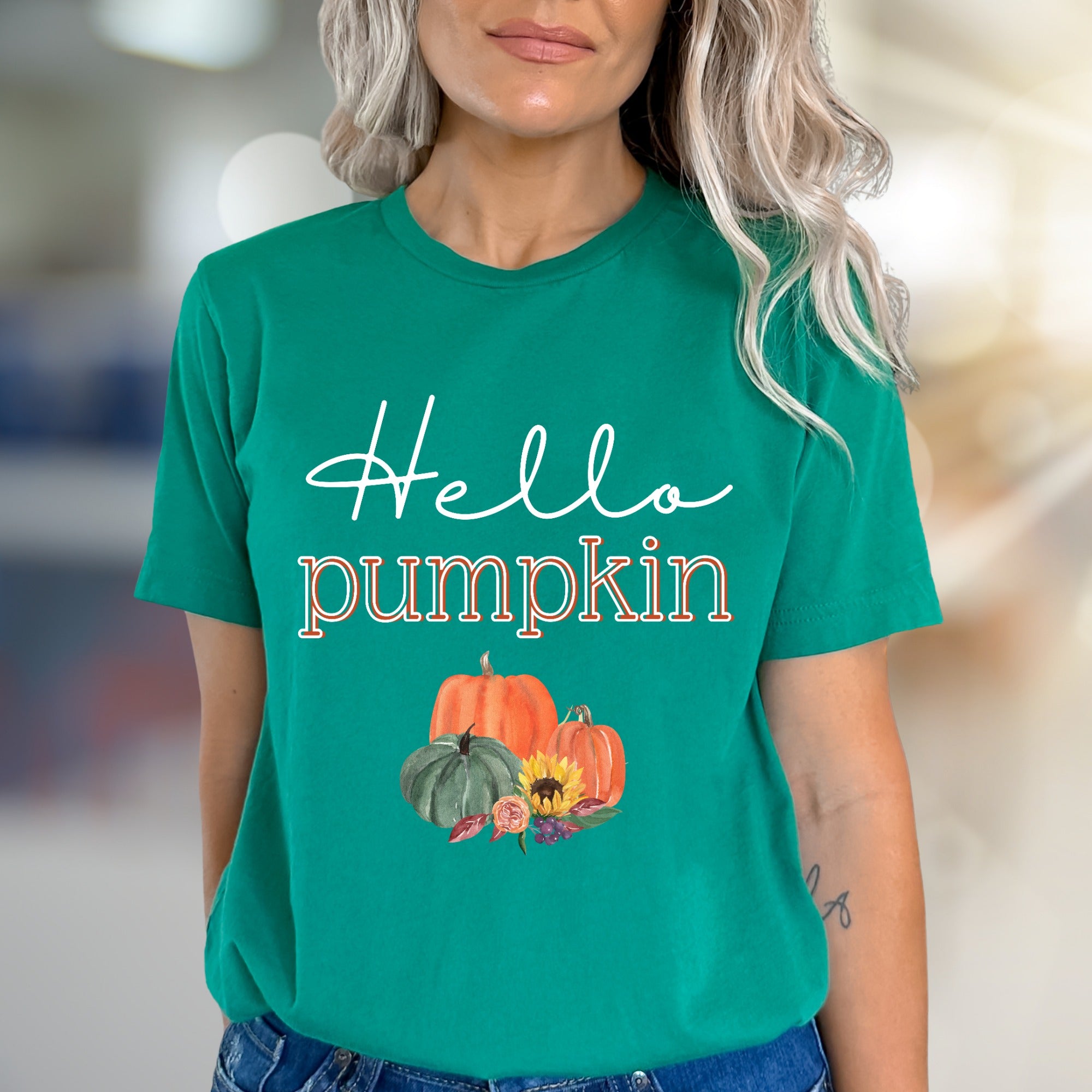 "Hello Pumpkin" Autumn Harvest Graphic Tee, a Cozy Fall Pick for Everyone