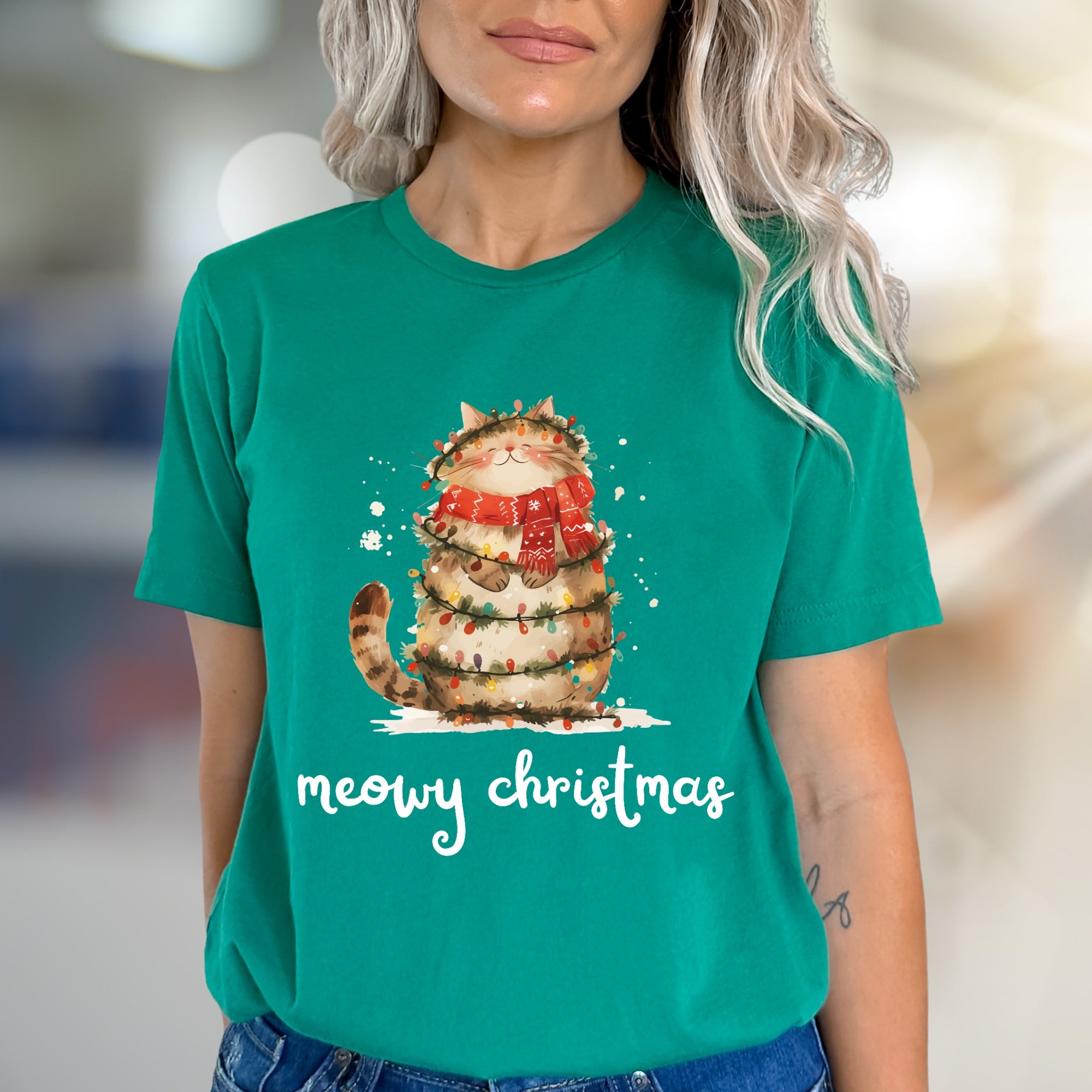 "Meowy Christmas" Cute Cat Graphic Tee, a Festive Pet Lover's Pick for the Holidays