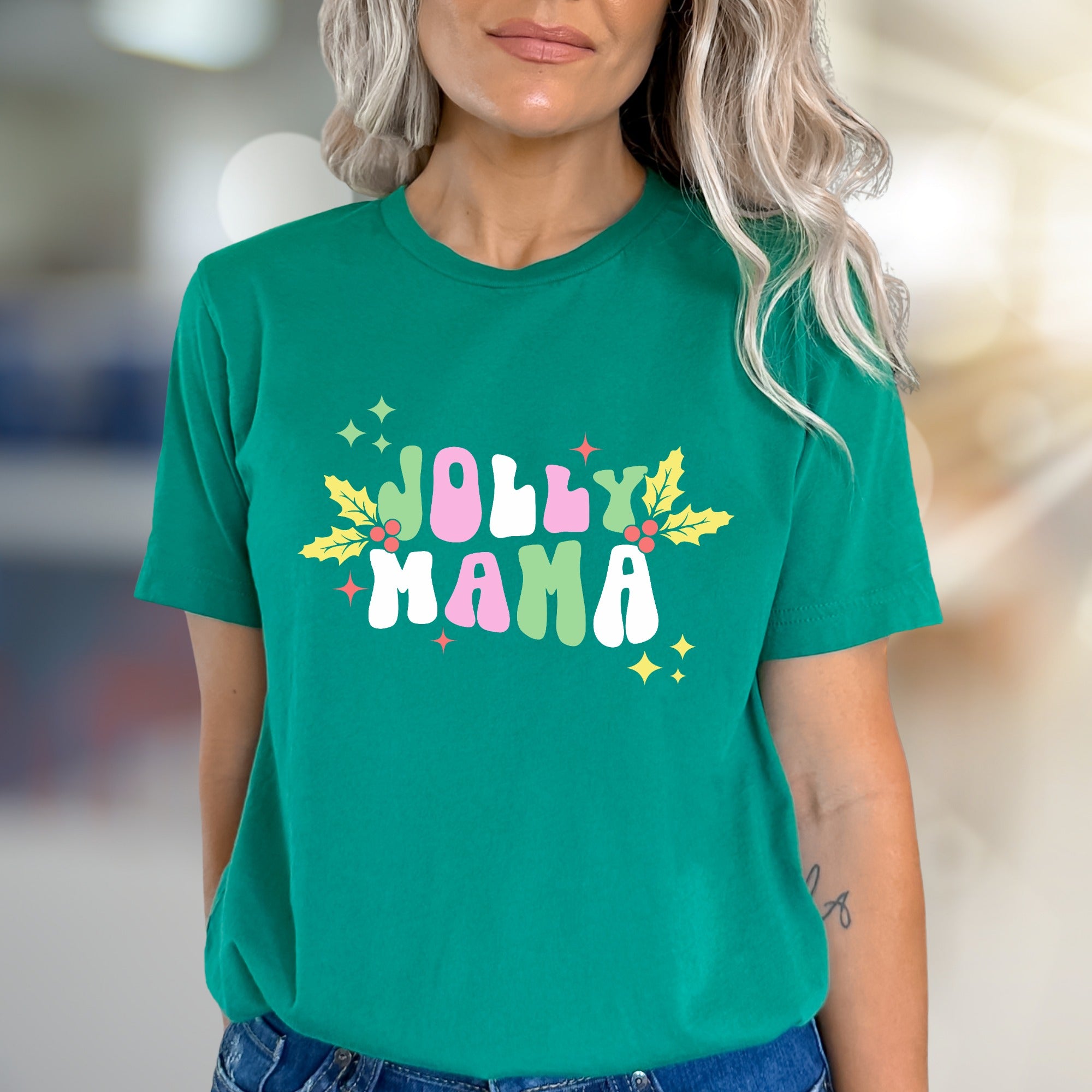 "Jolly Mama" Retro Christmas Holly Graphic Tee, a Festive Niche Pick for Moms