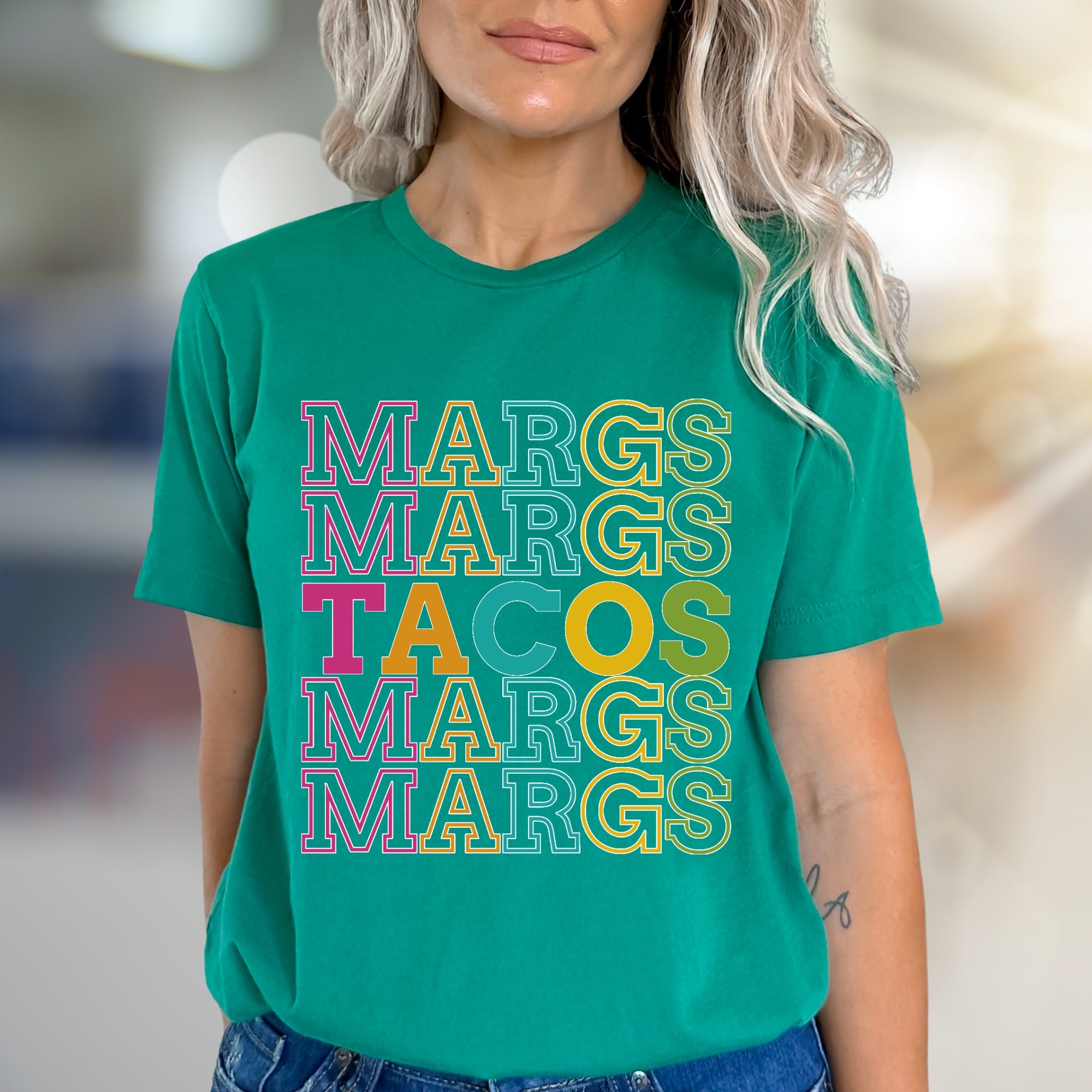 "MARGS TACOS" Retro Stacked Graphic Tee, a Fiesta Style Tee for Fun-Lovers
