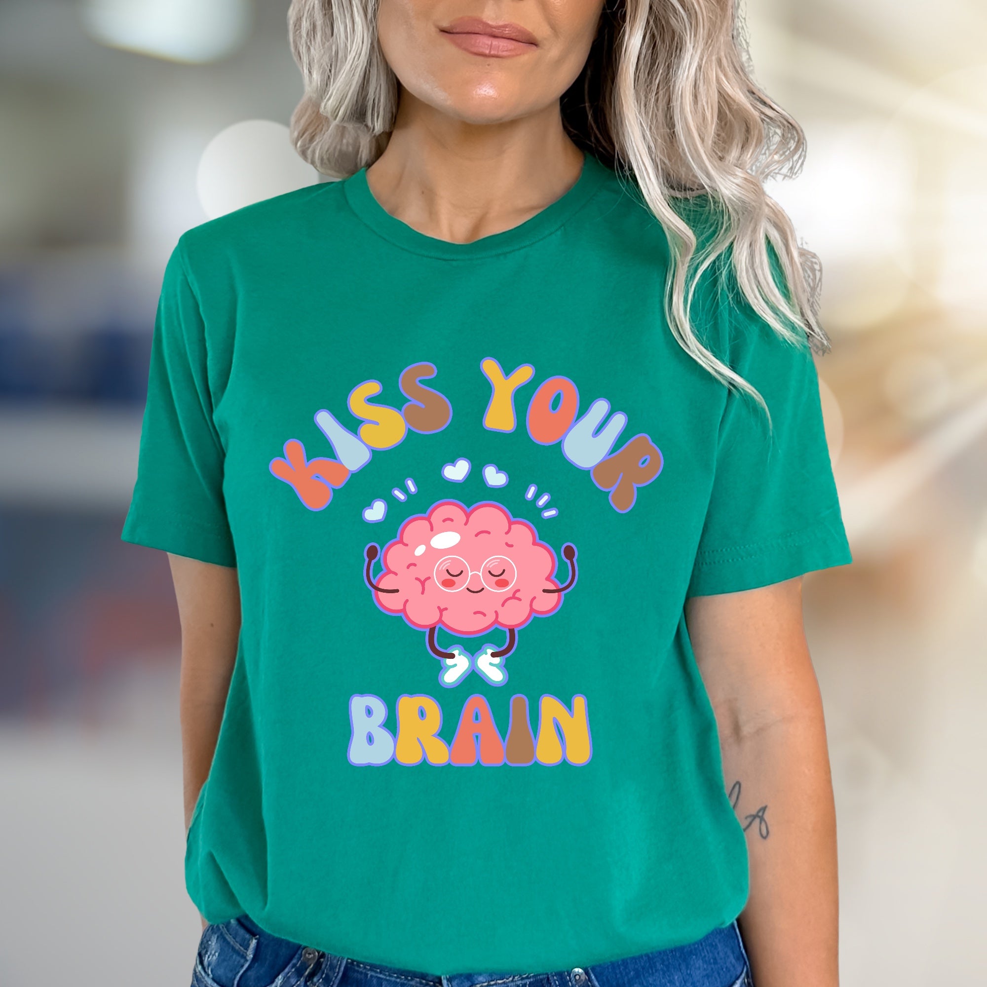 "Kiss Your Brain" Whimsical Brain Graphic Tee, a Self-Care Pick for Everyone