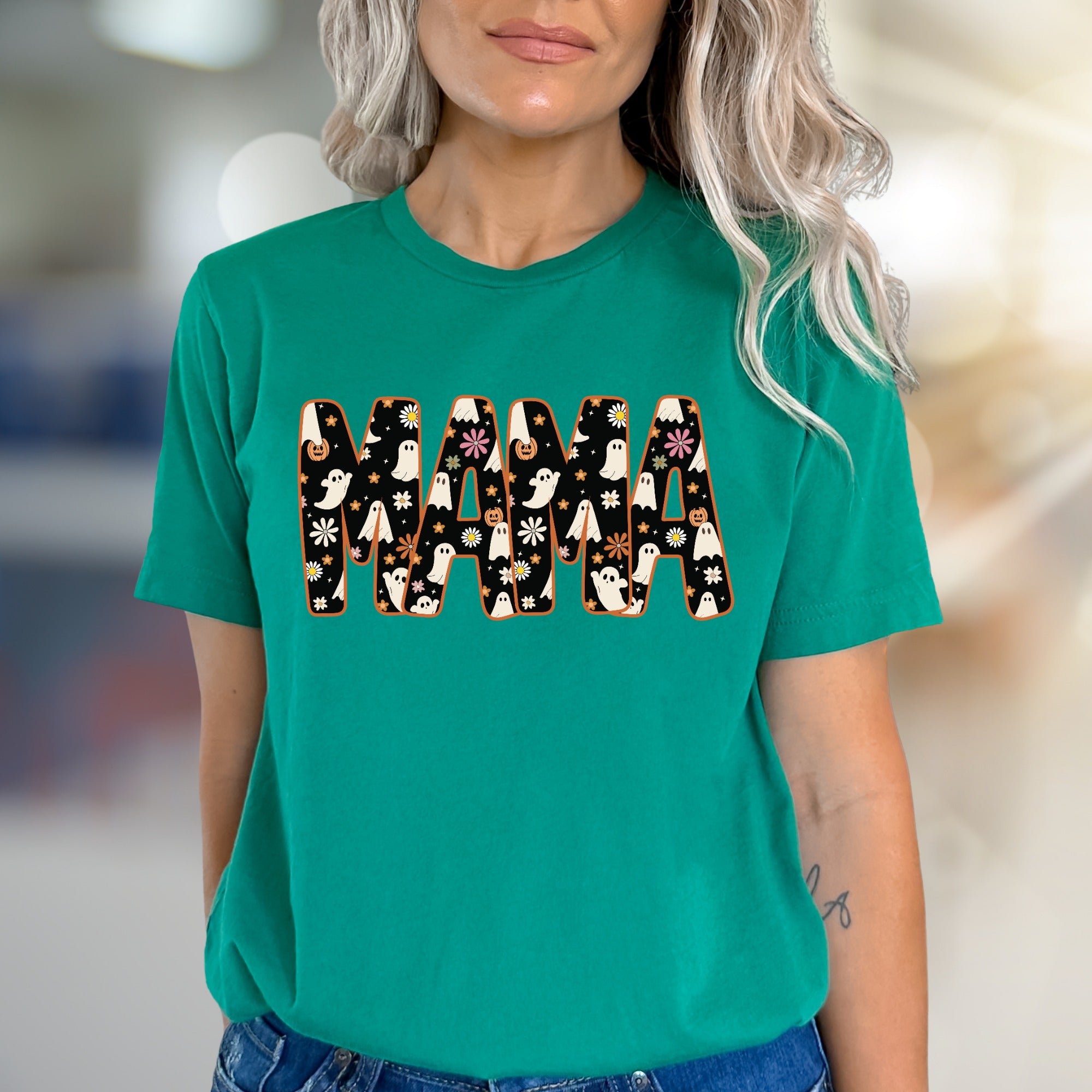 "MAMA" Spooky Floral Graphic Tee, a Retro-Spooky Pick for Halloween Lovers