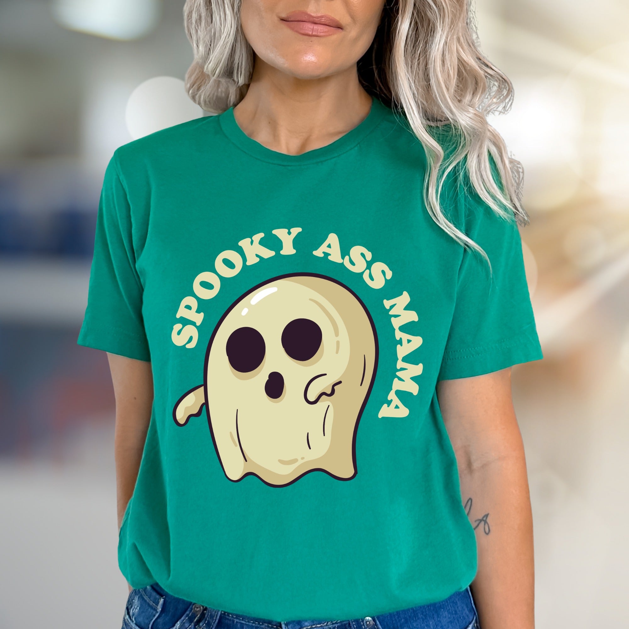 "SPOOKY ASS MAMA" Ghost Graphic Tee, a Quirky Halloween Pick for Moms