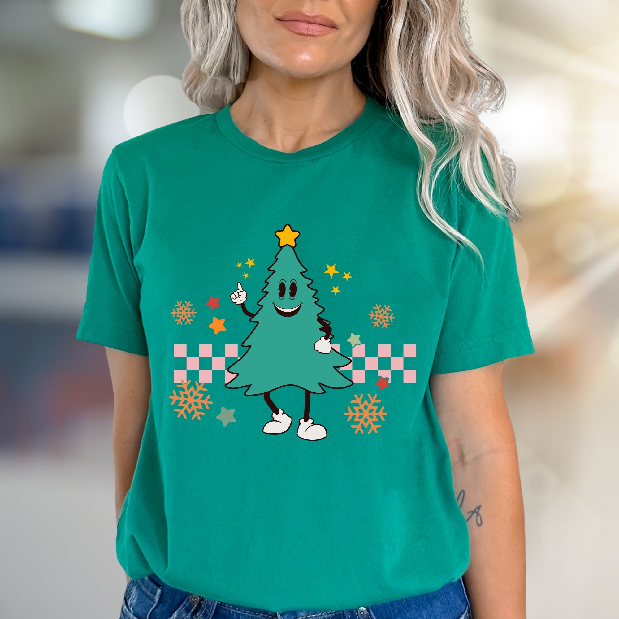 Retro Christmas Tree Graphic Tee, a Whimsical Holiday Pick for Fun-Lovers