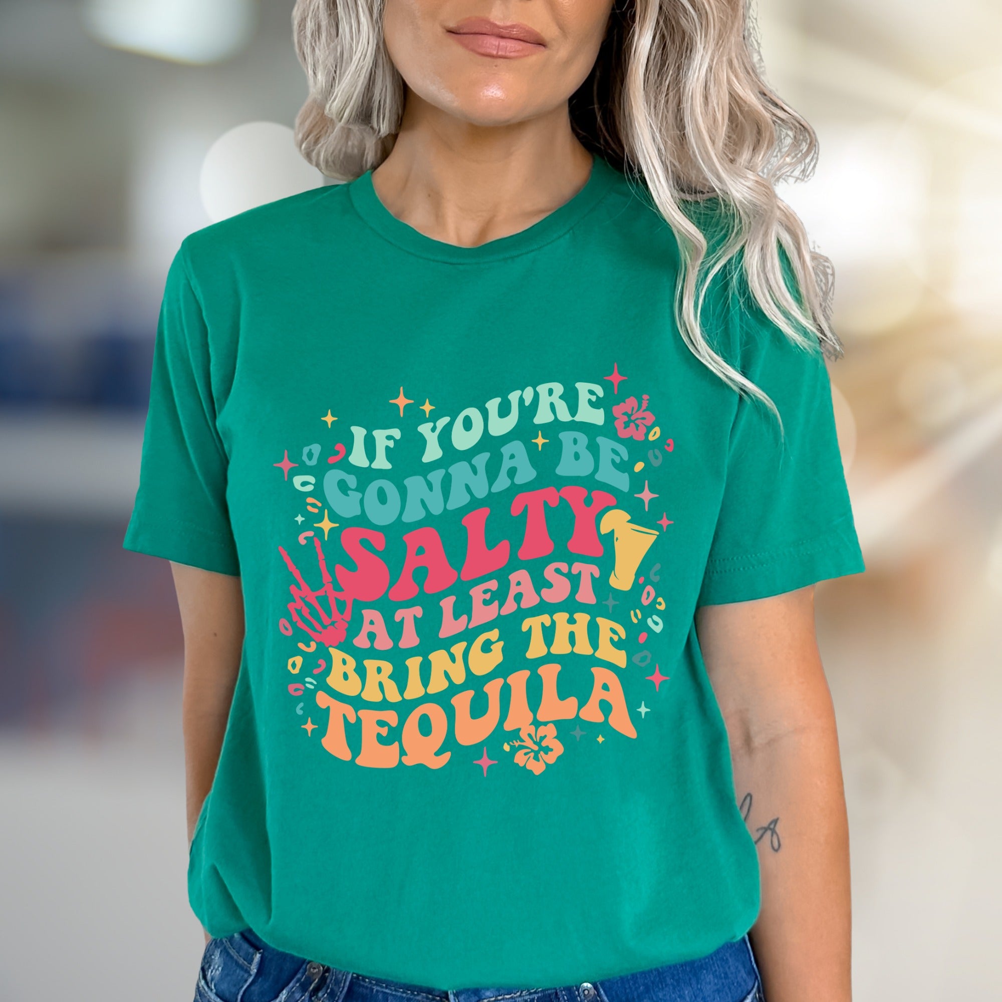 "If You're Gonna Be Salty At Least Bring The Tequila" Retro Graphic Tee, a Party Pick for Fun-Lovers