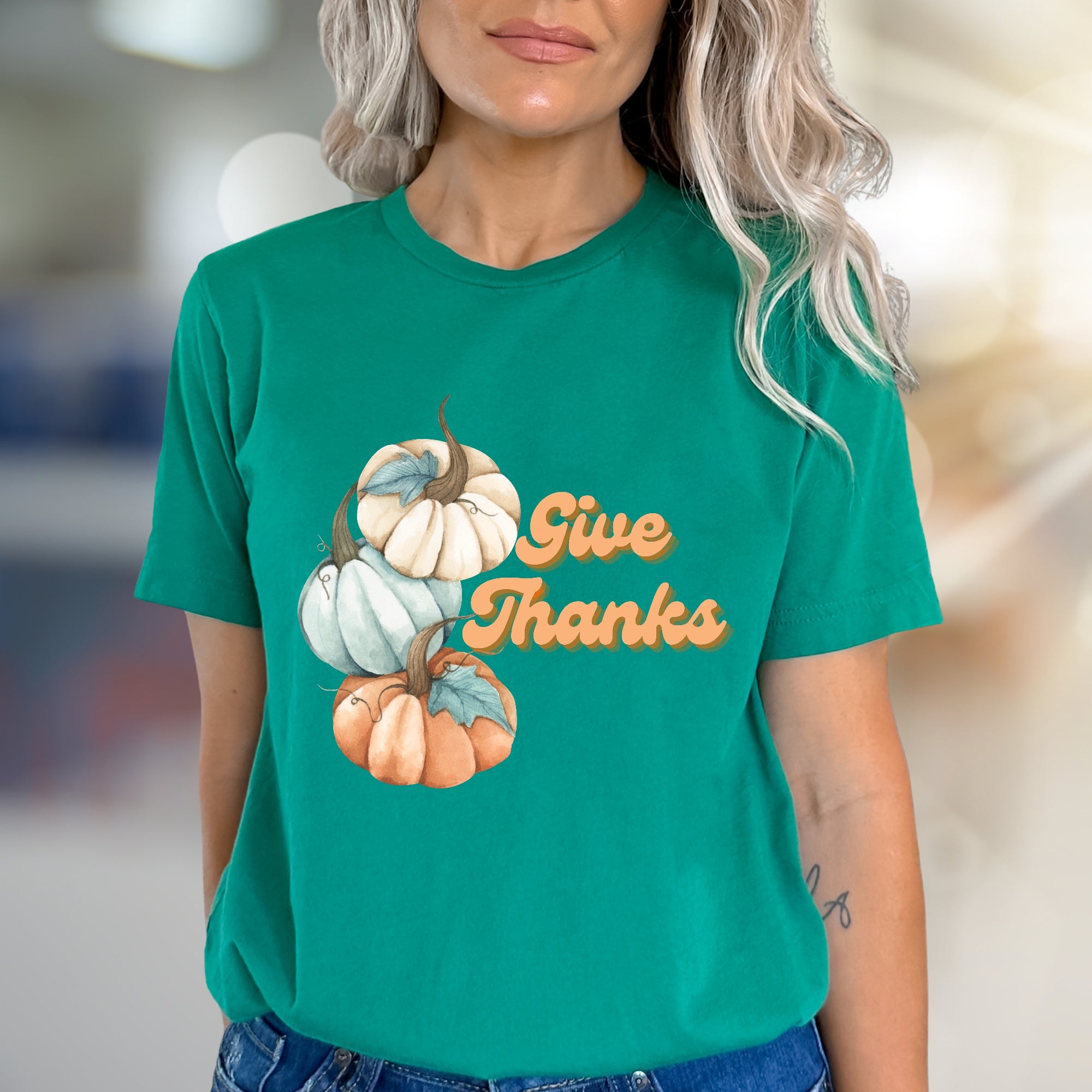 "Give Thanks" Autumn Pumpkin Graphic Tee, a Grateful Fall Pick for Everyone