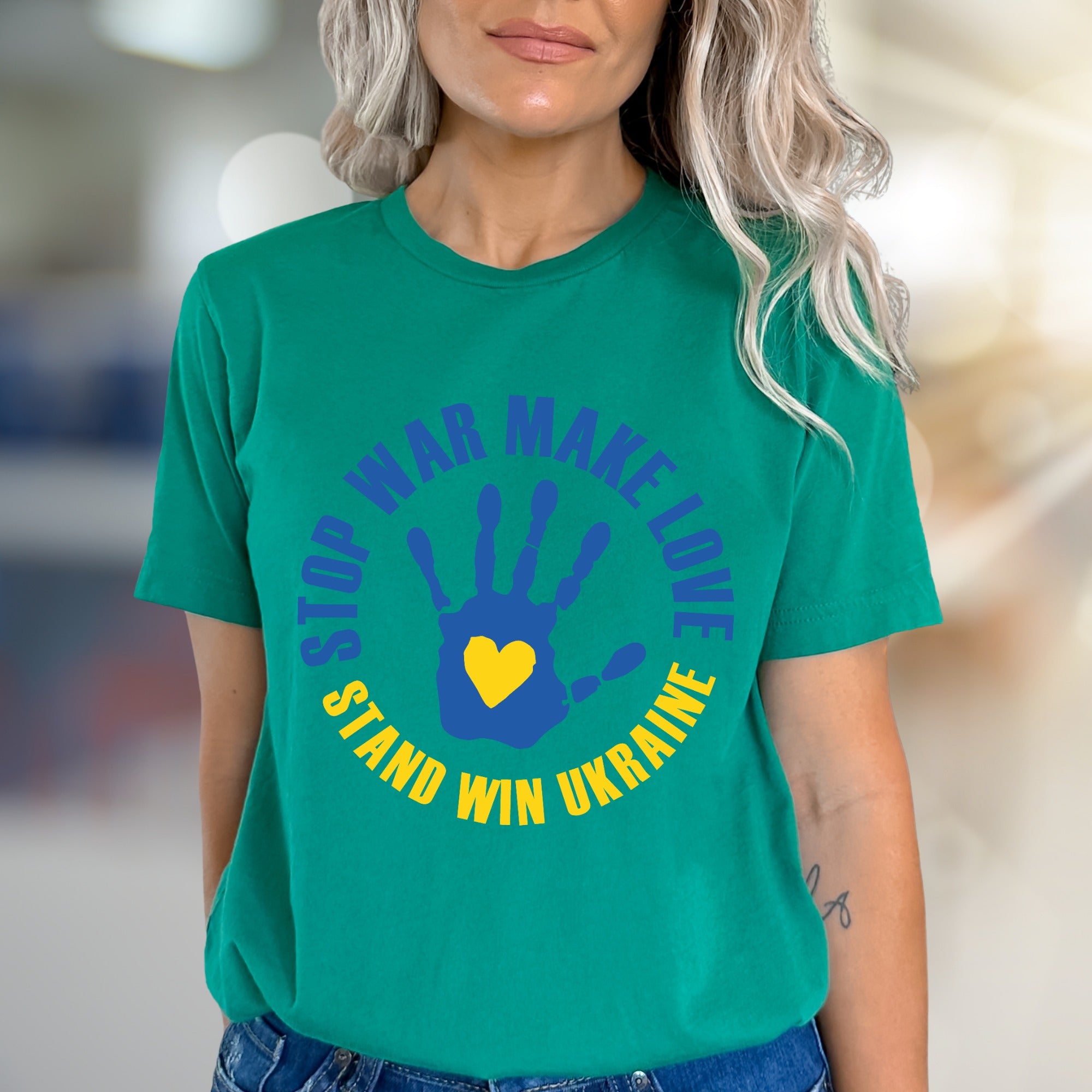 "STOP WAR MAKE LOVE STAND WIN UKRAINE" Solidarity Graphic Tee, a Statement Piece for Advocates