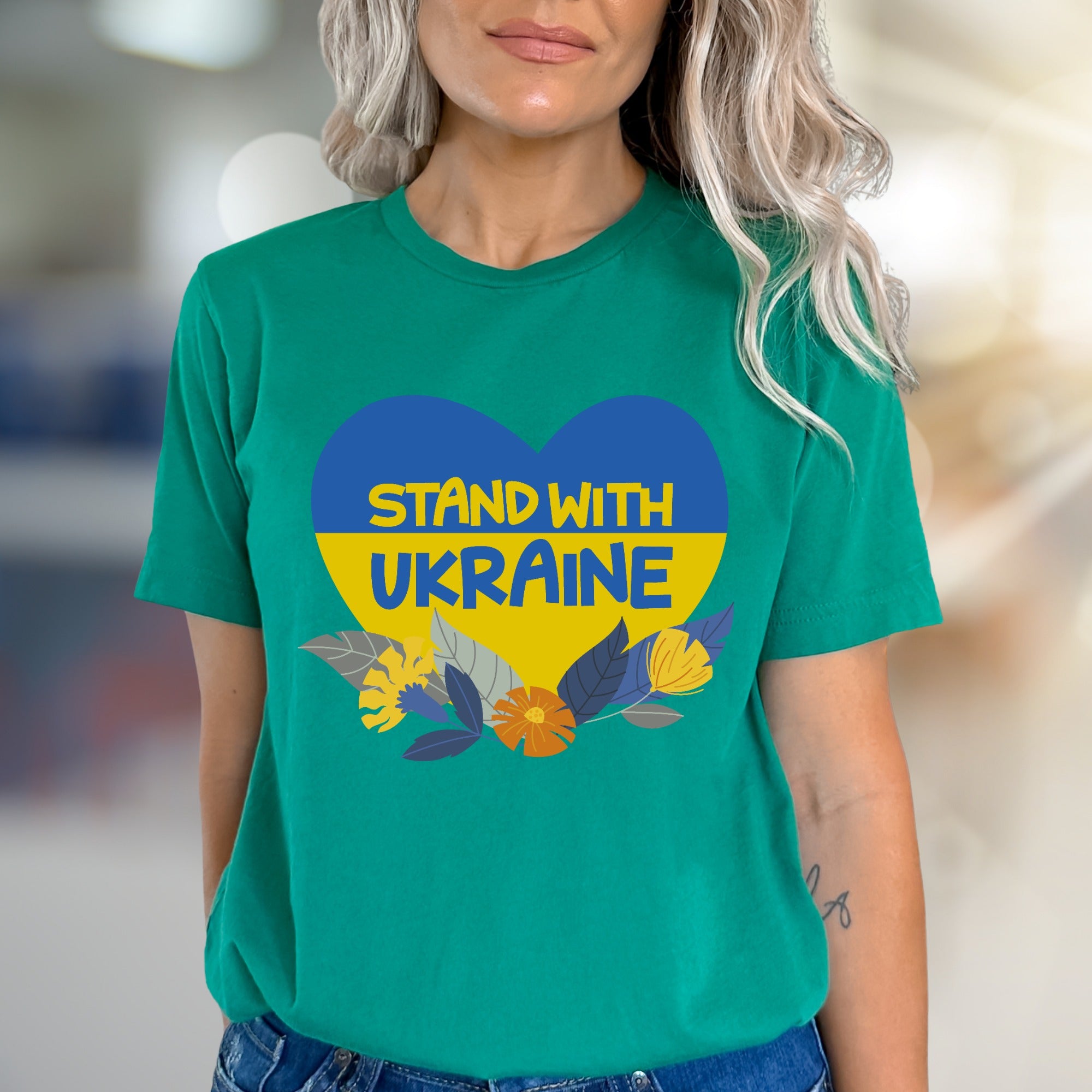 "Stand With Ukraine" Patriot Heart Tee, a Supportive Graphic Pick for Advocates