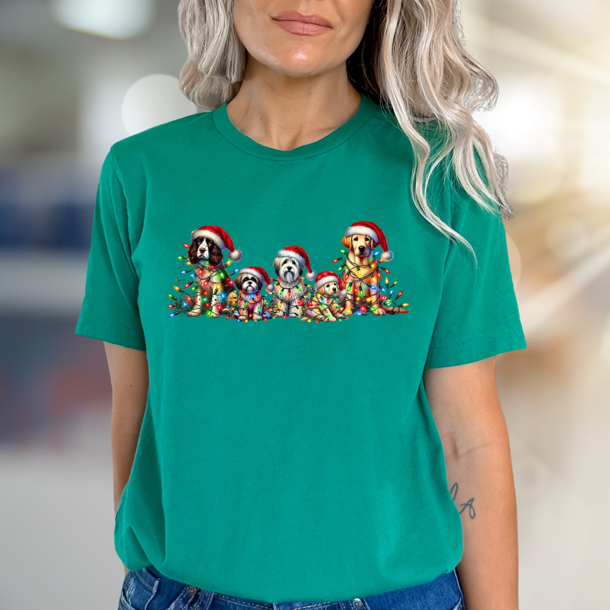 Chrismas Dogs Lights Graphic Tee, a Festive Holiday Pet-Lover Pick for Everyone
