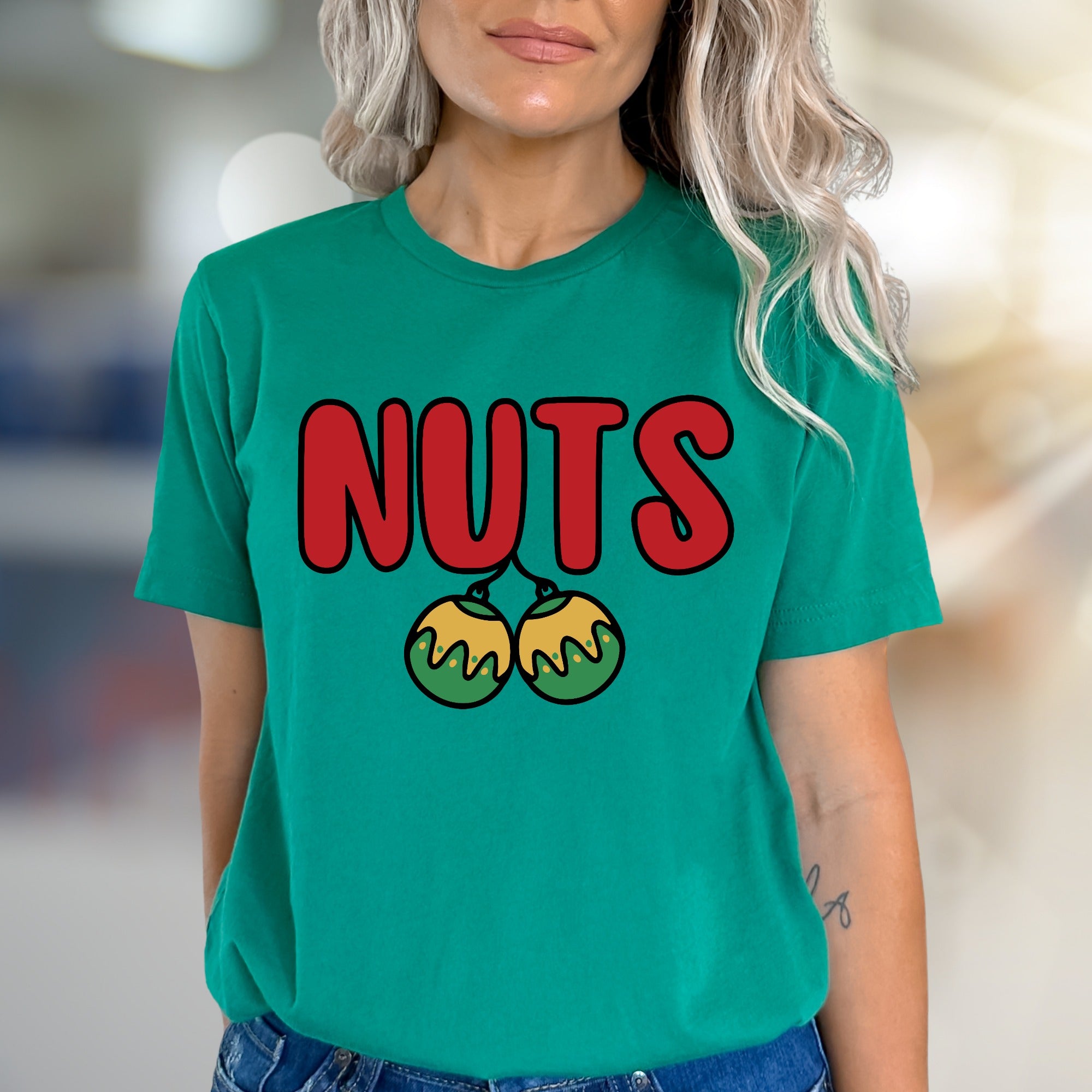 "NUTS" Holiday Balls Graphic Tee, a Festive Pick for Humor Enthusiasts