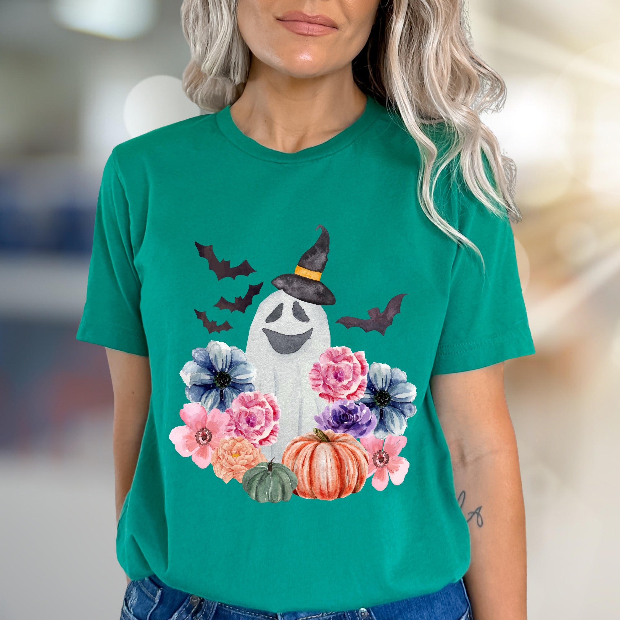 Witch Ghost & Floral Vibes Graphic Tee, a Spooky-Chic Pick for Halloween Lovers