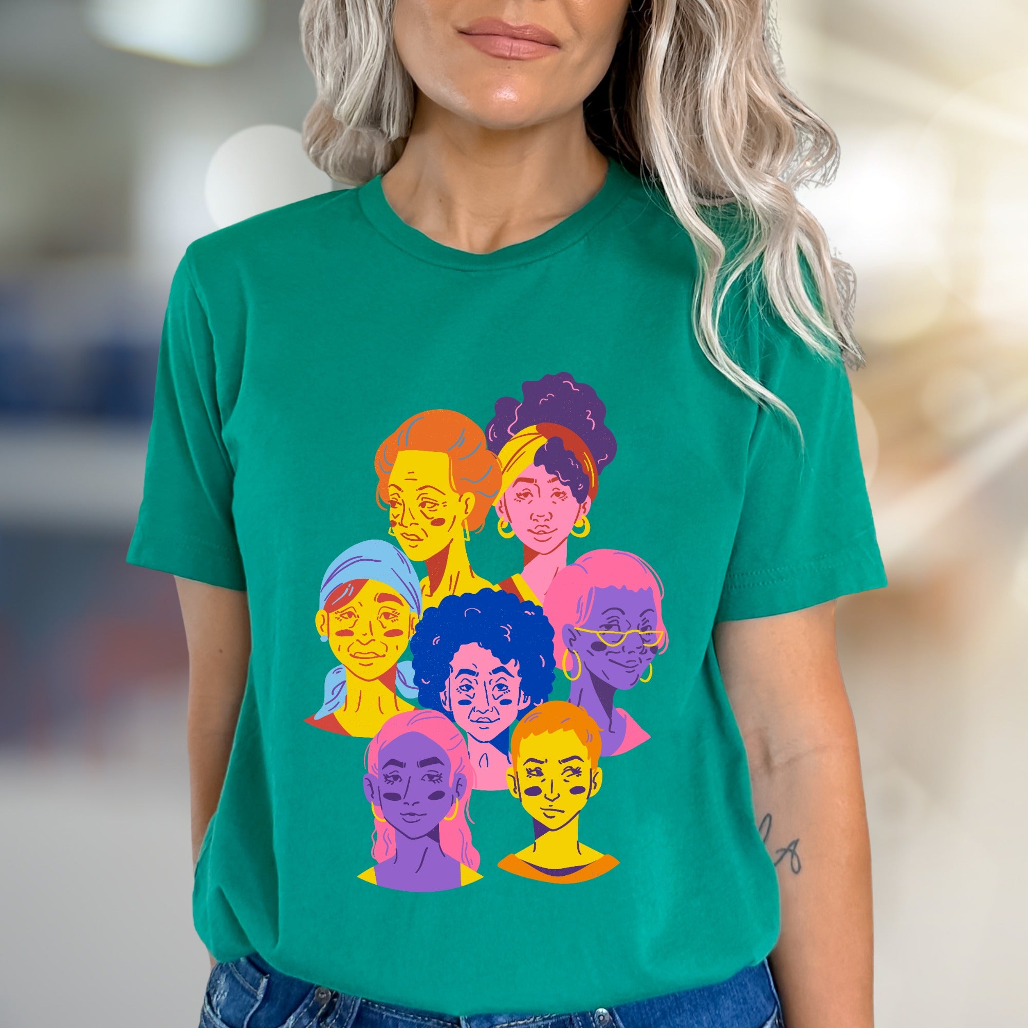 Vibrant Faces Diversity Tee, Artistic Graphic Pick for Inclusivity Advocates