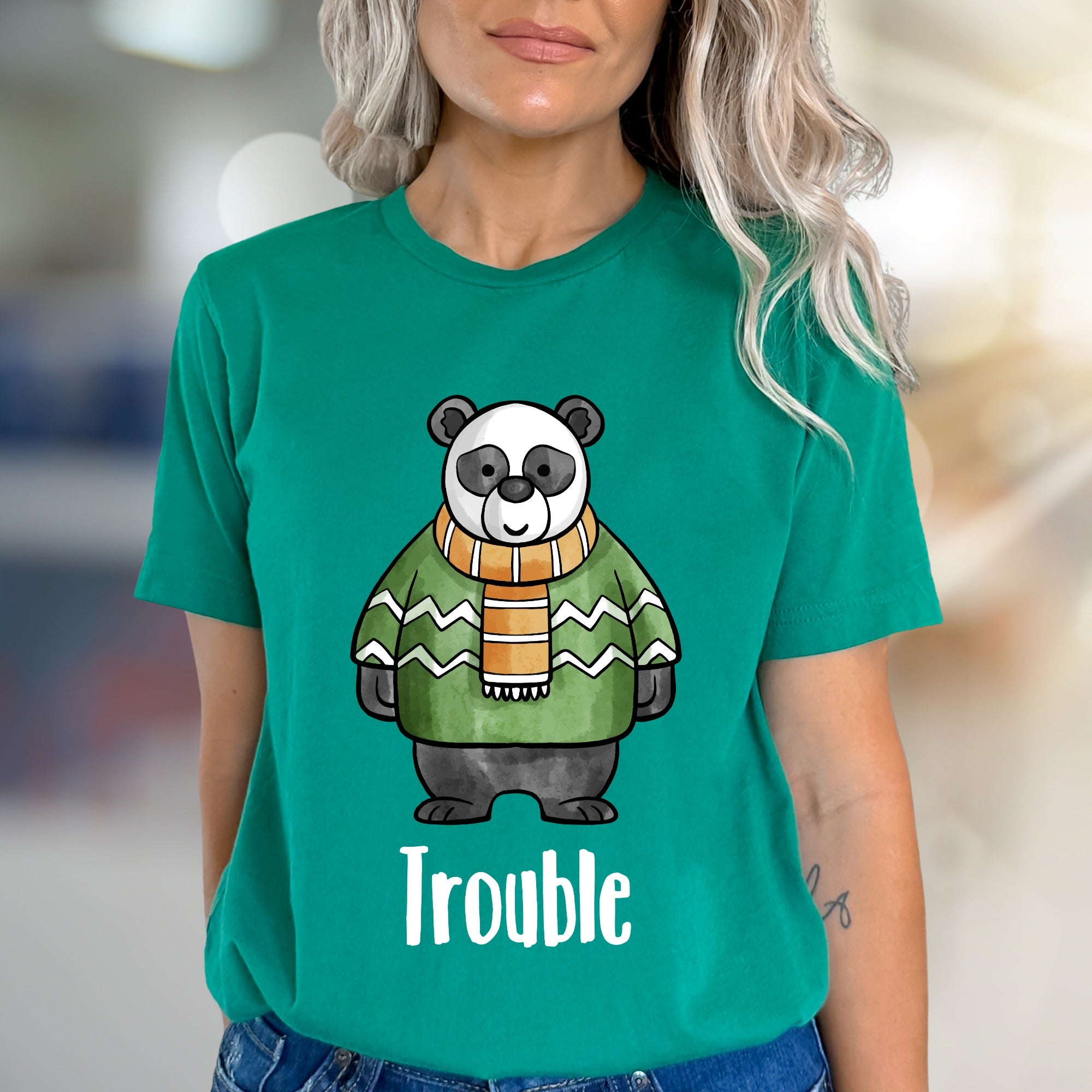 "Trouble" Panda Graphic Tee, a Playful Animal Design for Fun Lovers