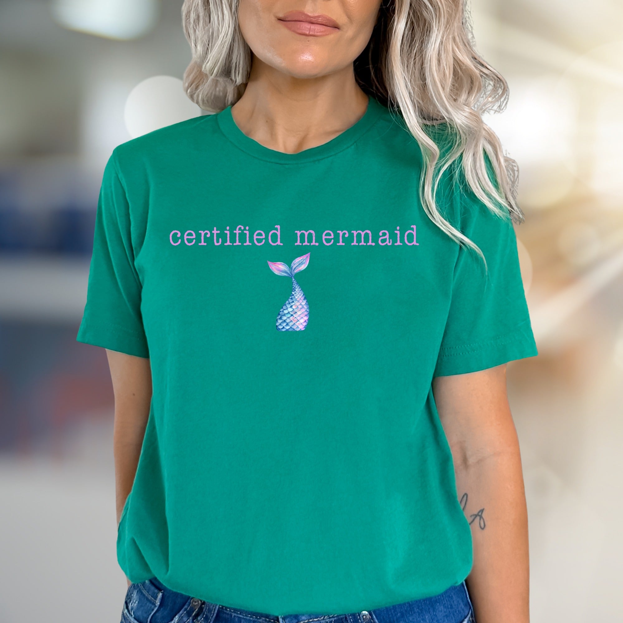 "certified mermaid" Mermaid Tail Graphic Tee, a Whimsical Pick for Ocean Lovers