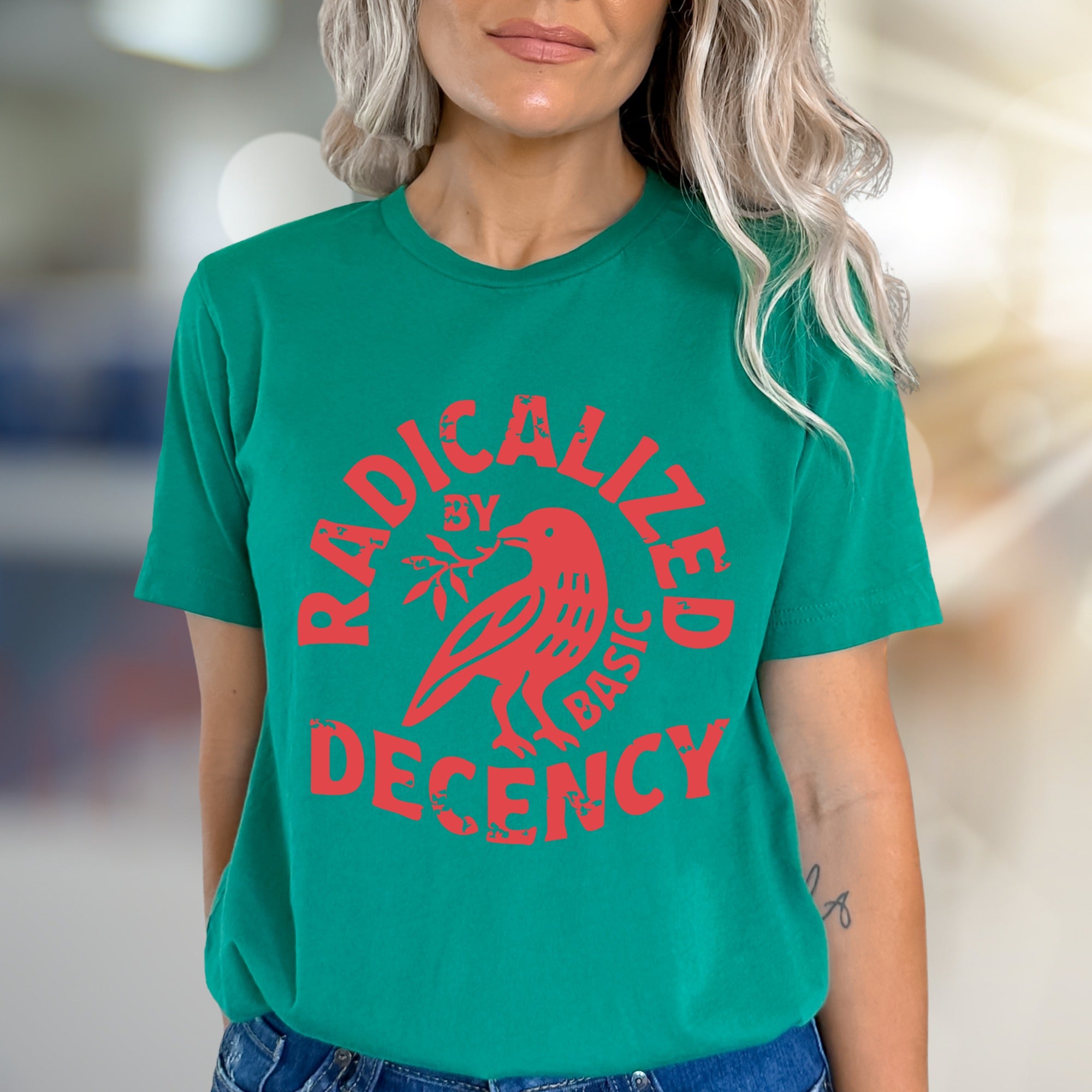"Radicalized by Basic Decency" Statement Graphic Tee, a Bold Pick for Activists