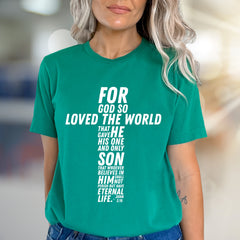 "For God So Loved The World" Scripture Cross Graphic Tee, a Faith-Inspired Pick for Believers