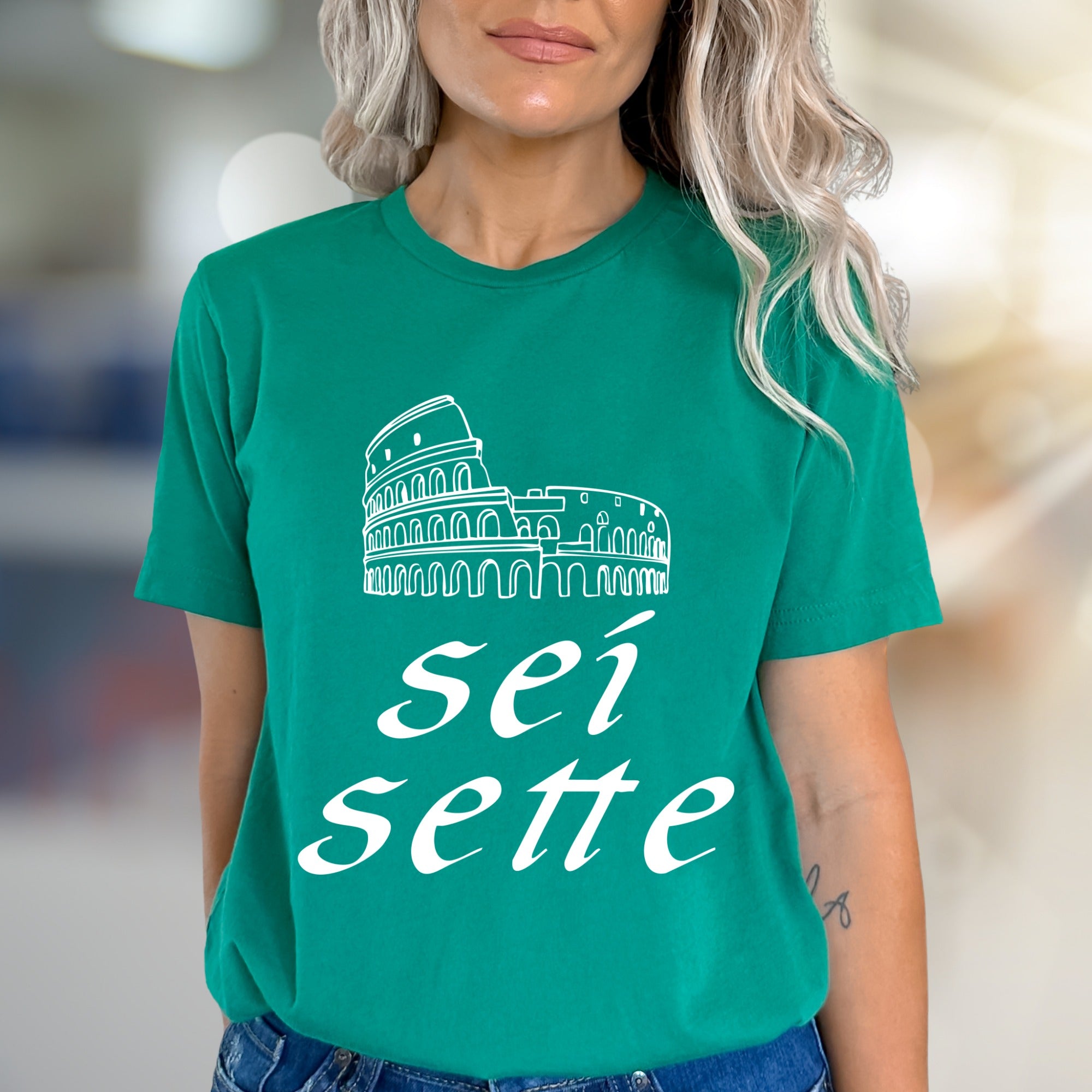 "Sei Sette" Colosseum Graphic Tee, a Roman Holiday Pick for Travel Enthusiasts