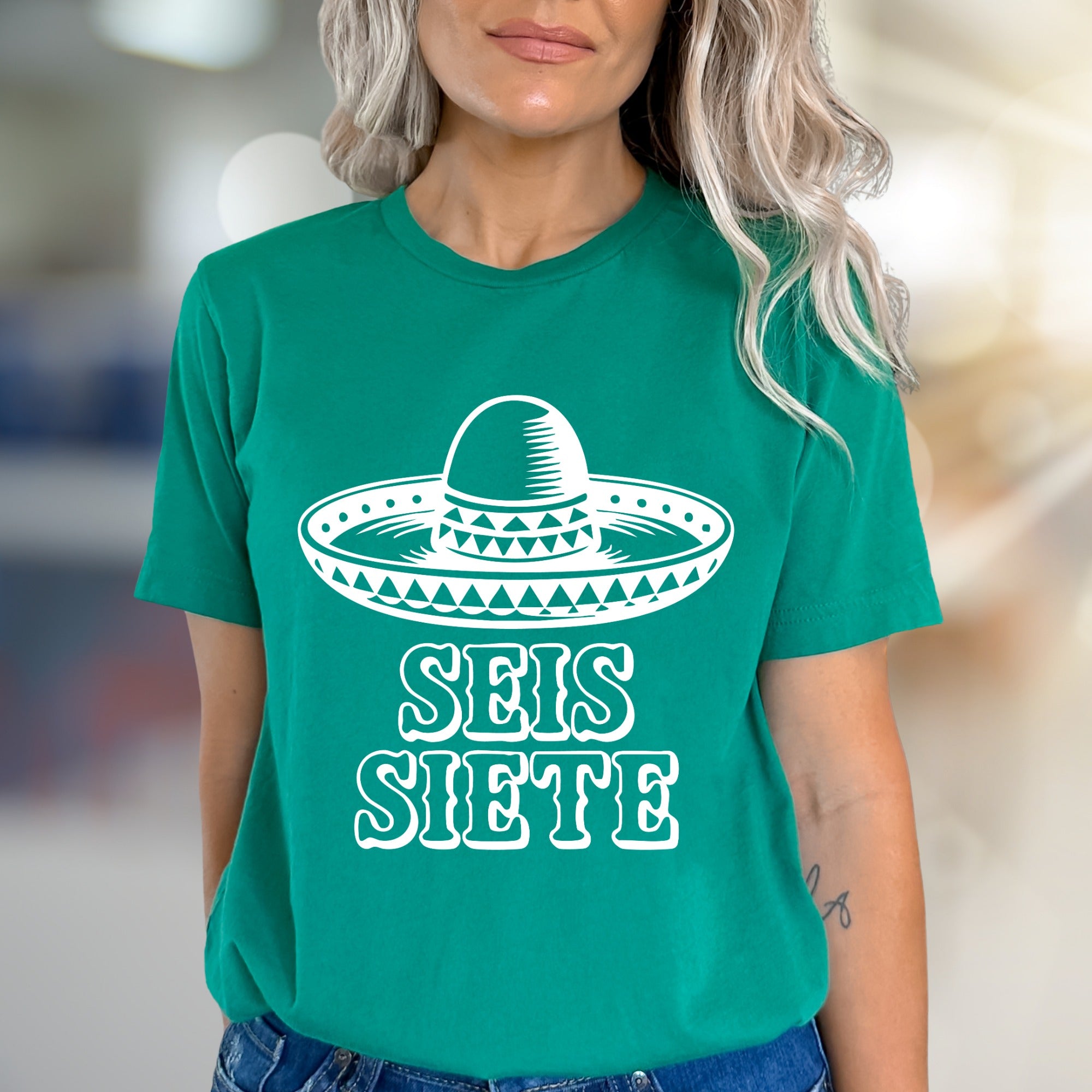 "SEIS SIETE" Sombrero Graphic Tee, a Festive Mexican Folk Pick for Celebrants