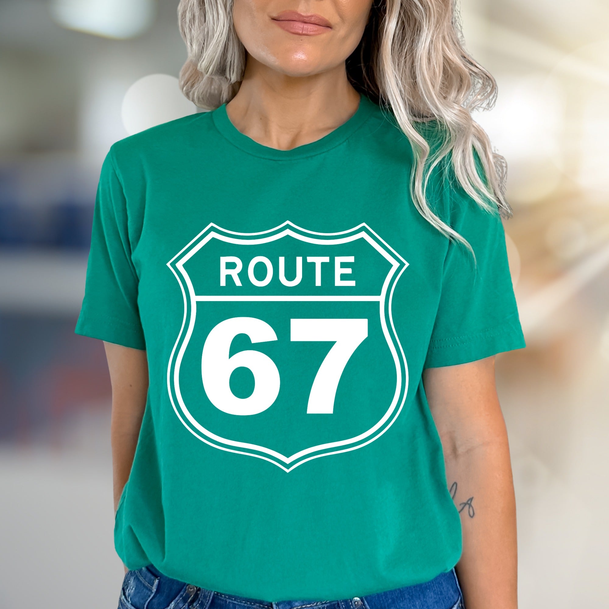 "Route 67" Highway Sign Graphic Tee, a Classic Road Trip Pick for Adventurers