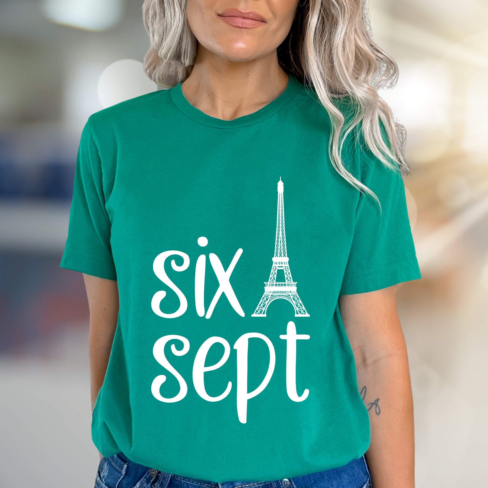 "Six Sept" Eiffel Tower Graphic Tee, a Parisian Chic Pick for Date Nights