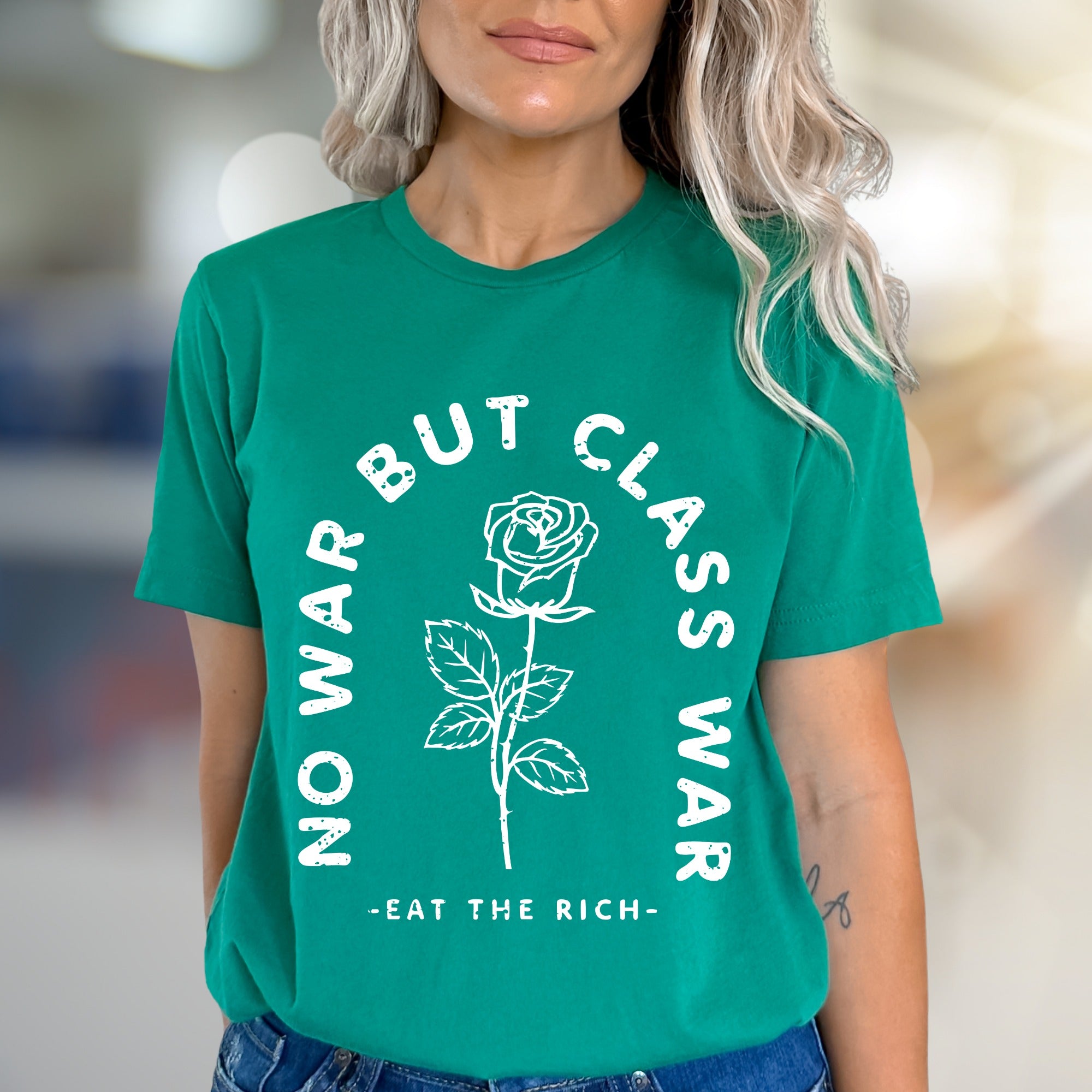 "NO WAR BUT CLASS WAR" Rose Graphic Tee, a Statement Pick for Activists
