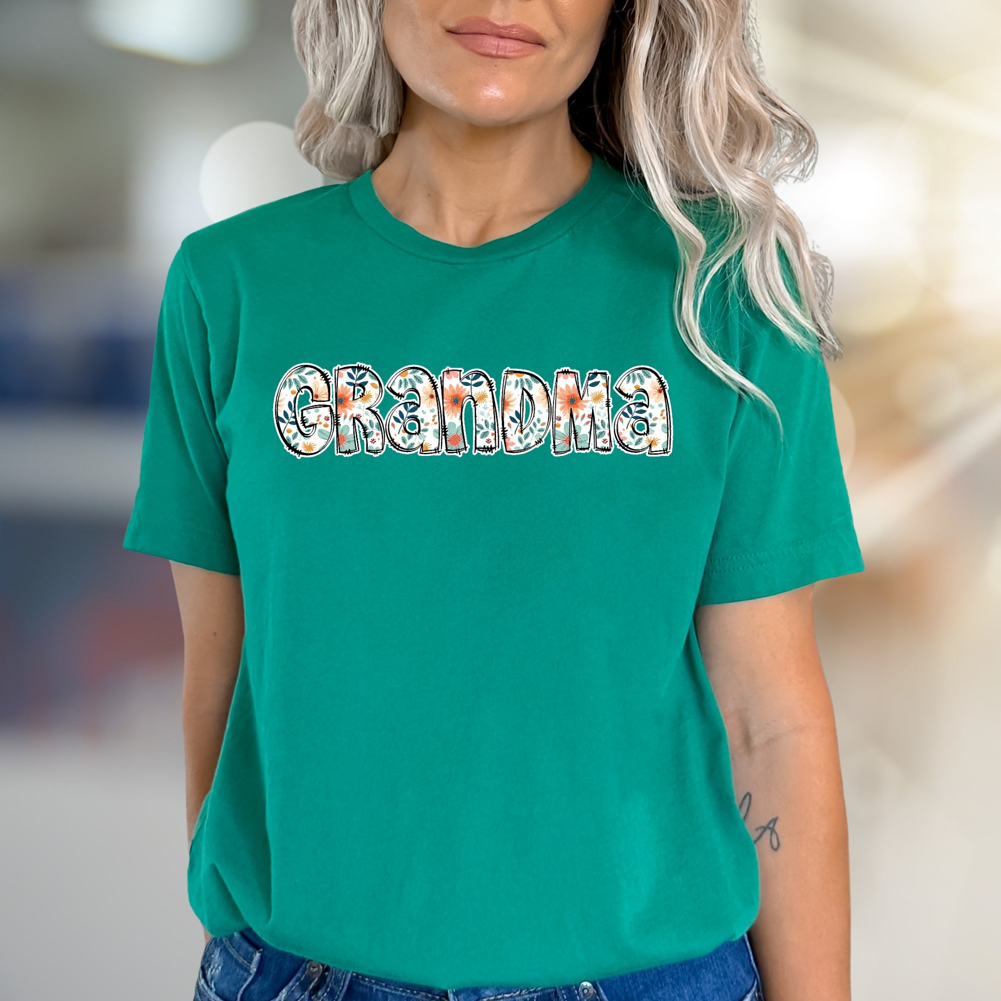 "Grandma" Botanical Block Letters Graphic Tee, a Heartfelt Gift for Grandparents