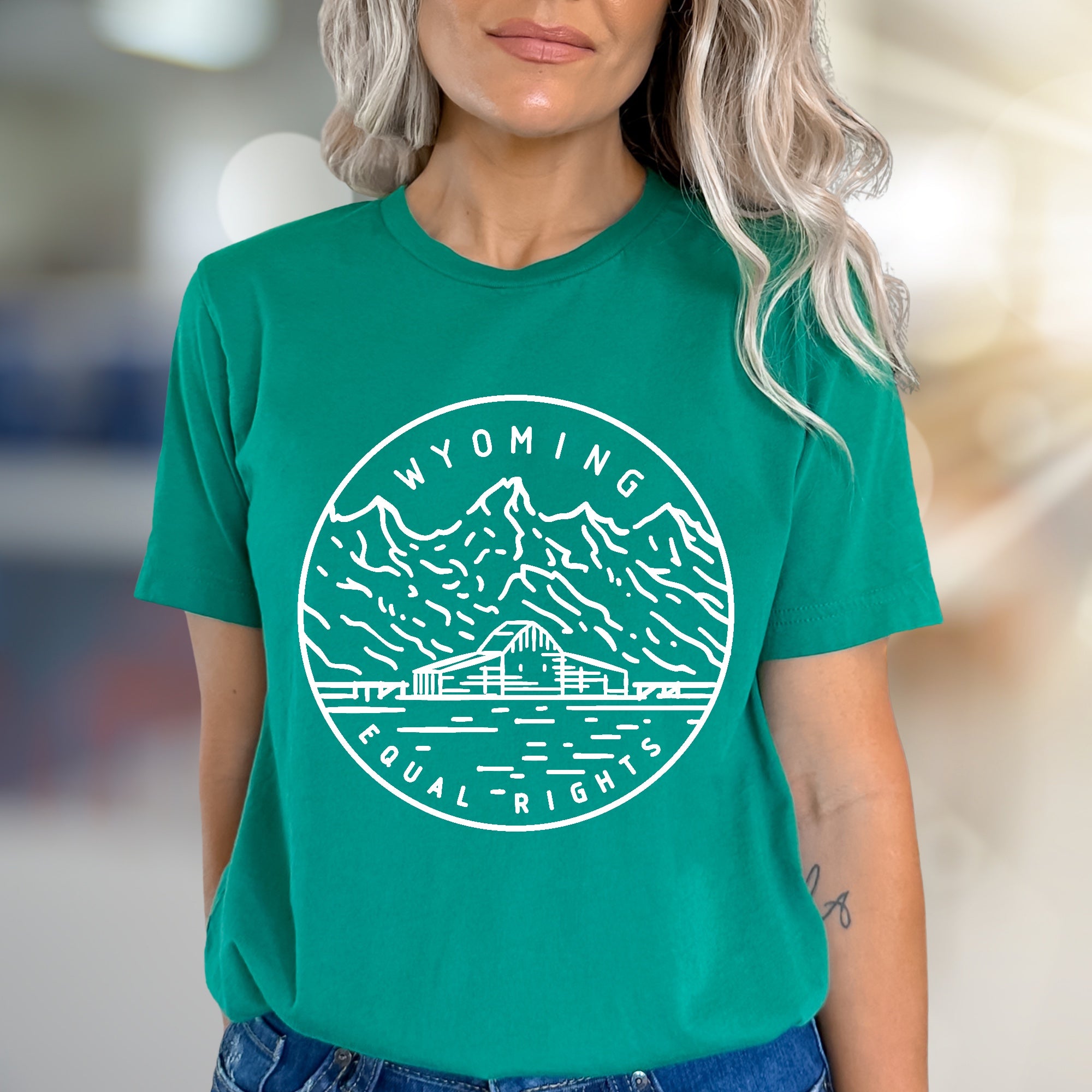 "Wyoming Equal Rights" Mountain Graphic Tee, a Nature-Inspired Pick for Advocacy