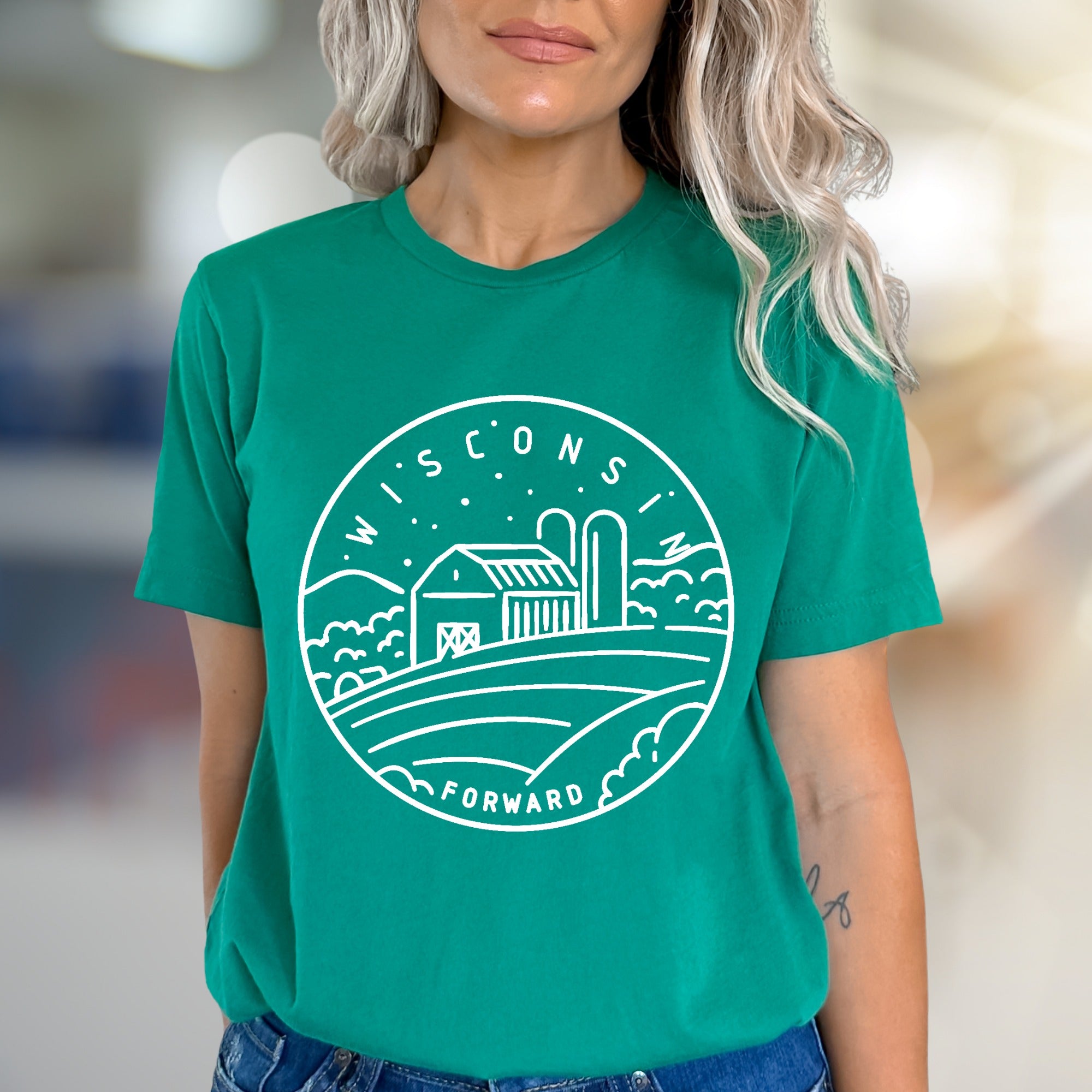 "Wisconsin Forward" Barn Landscape Graphic Tee, a State Pride Pick for Local Enthusiasts