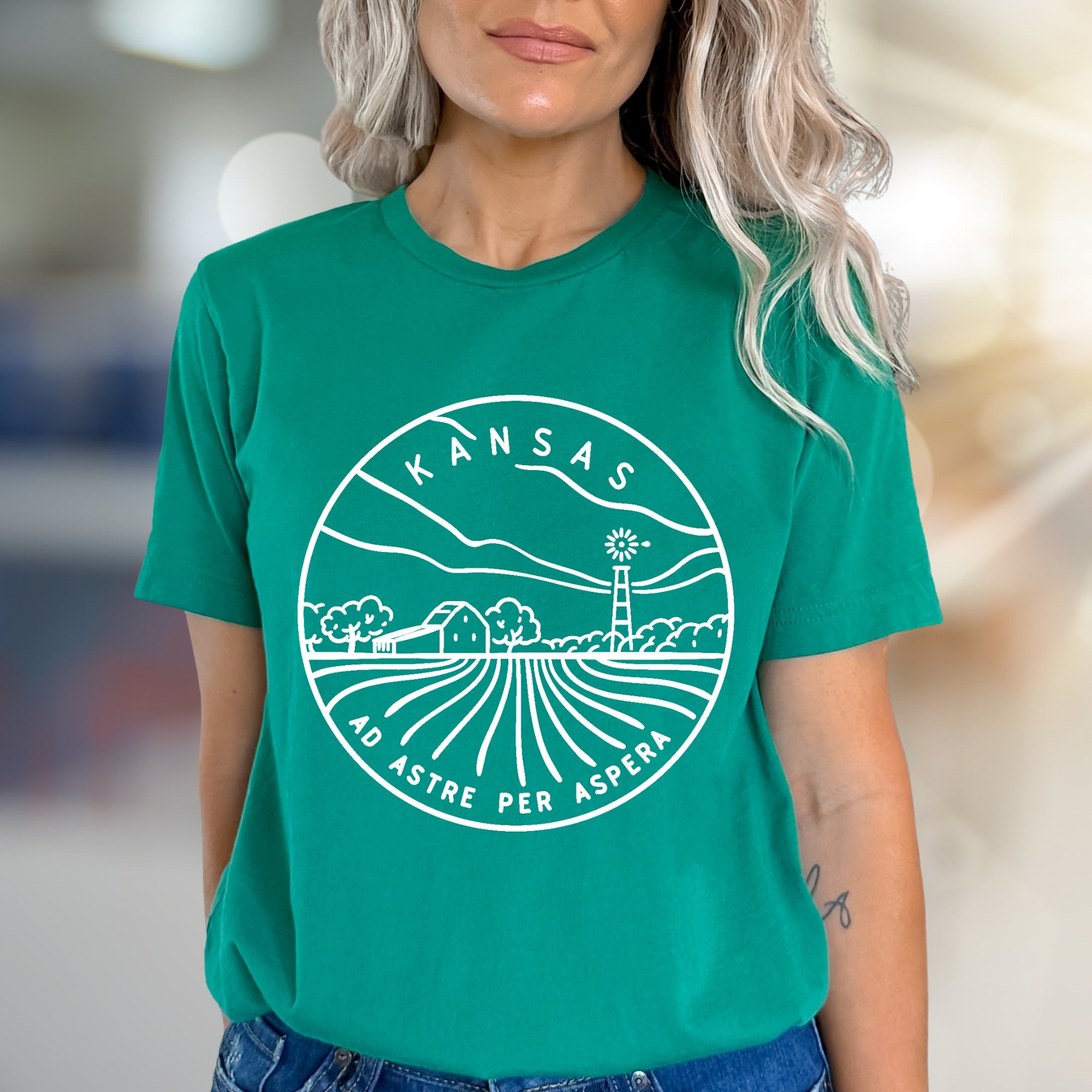 "KANSAS AD ASTRE PER ASPERA" Minimalist State Graphic Tee, a Heartland Pick for Proud Kansans