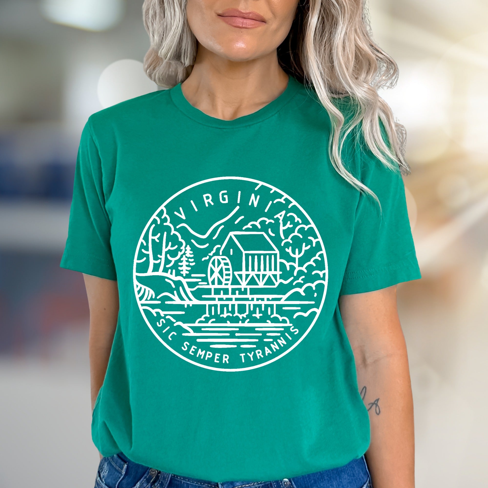 "Virginia Sic Semper Tyrannis" Nature Scene Graphic Tee, a Heritage Pick for Enthusiasts