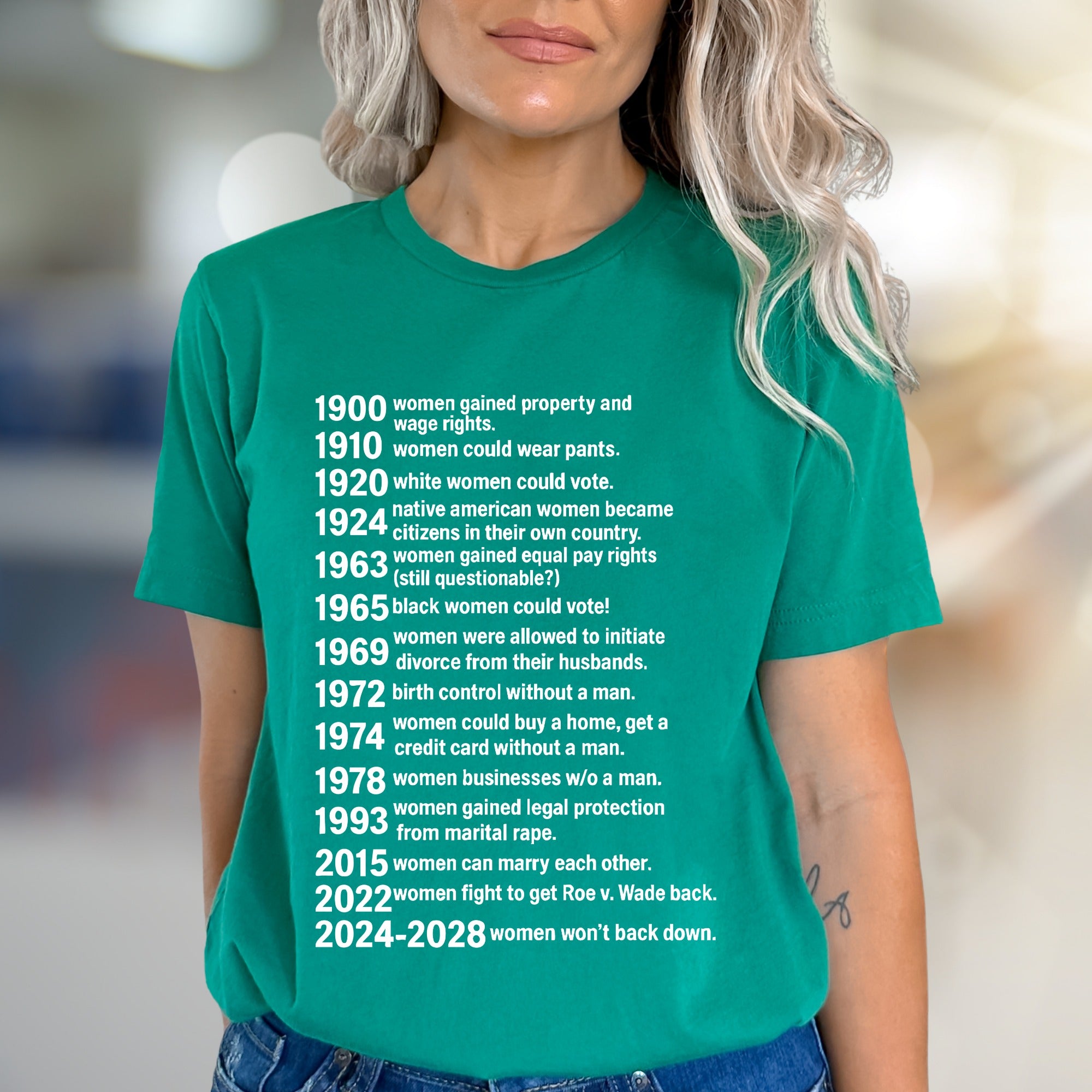 "Women Won't Back Down" Feminist Timeline Graphic Tee, a Statement Pick for Activists