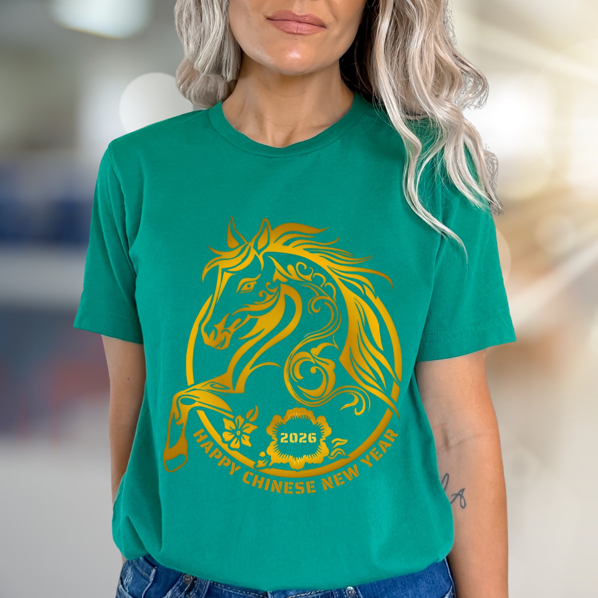"HAPPY CHINESE NEW YEAR 2026" Golden Horse Graphic Tee, an Auspicious Celebration Unisex Top